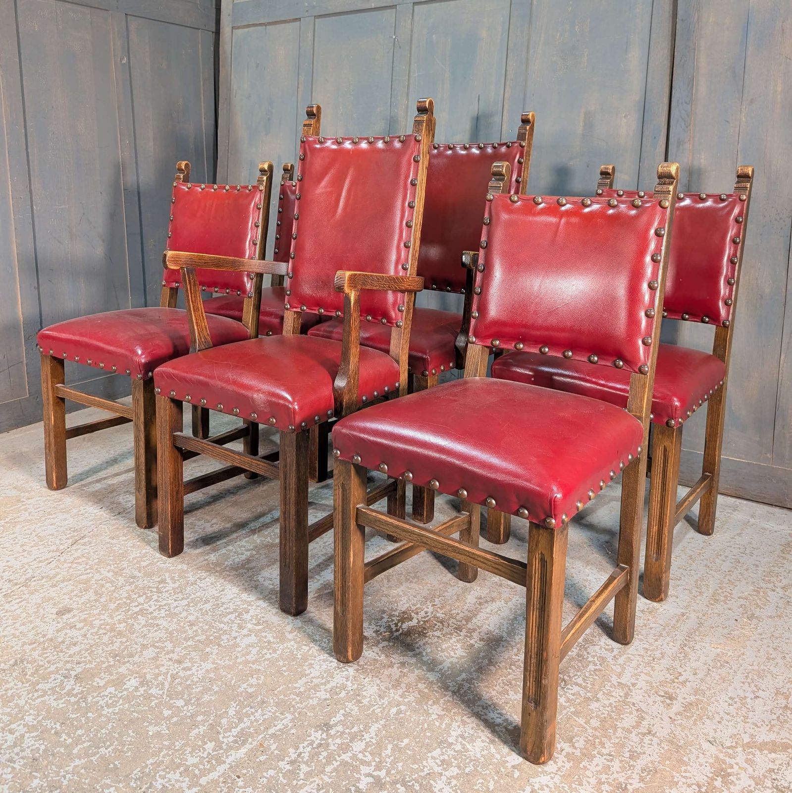 1550’s Style From The 1950’s Six Leather Upholstered Dining Chairs