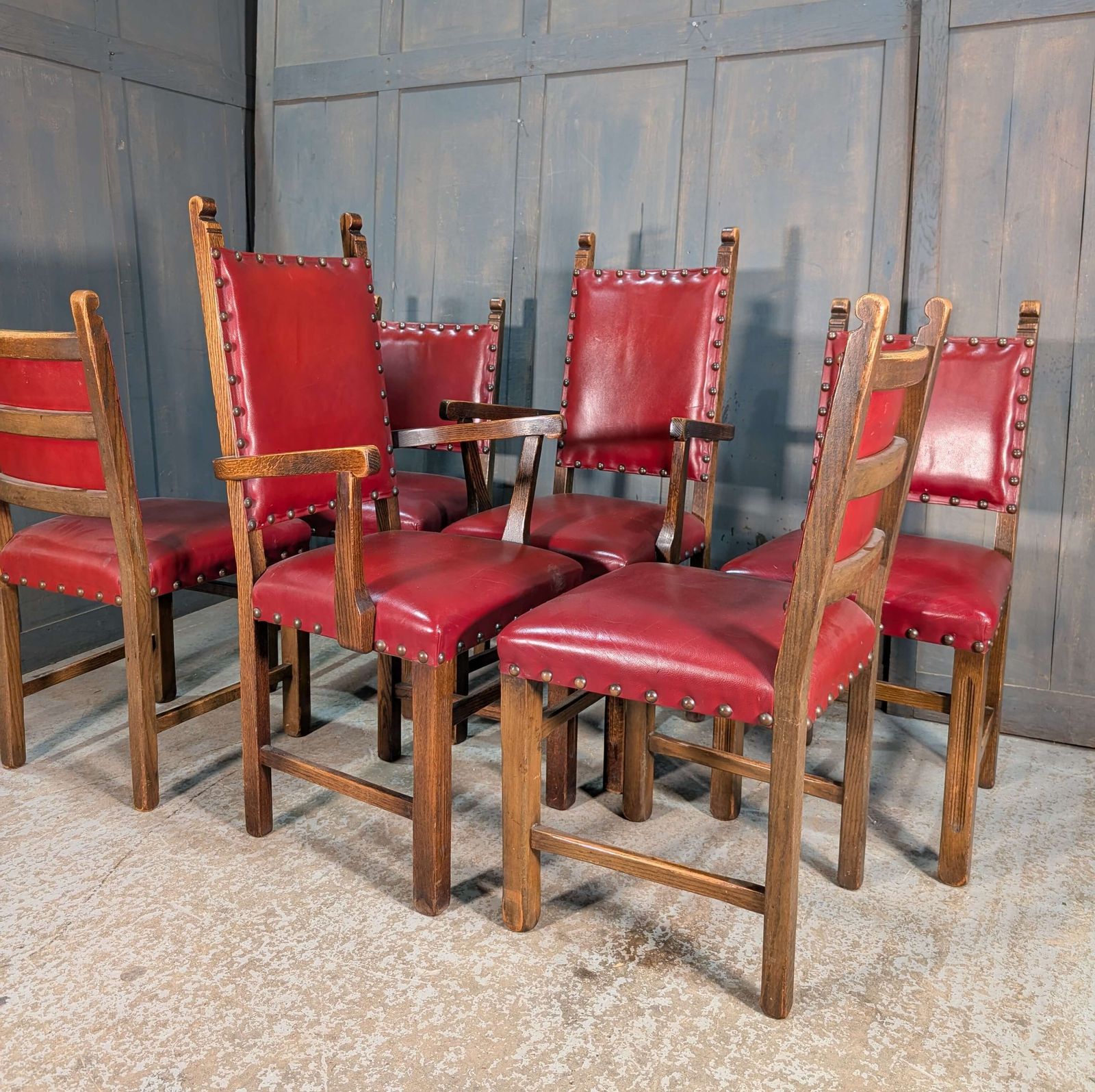 1550’s Style From The 1950’s Six Leather Upholstered Dining Chairs photo 216.0