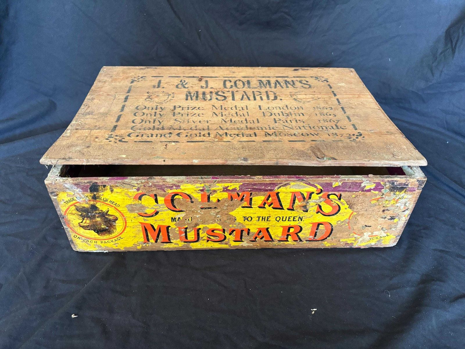 204.0 Antique Colman's Mustard Wooden Box Shop Display With Tins And Jars photo