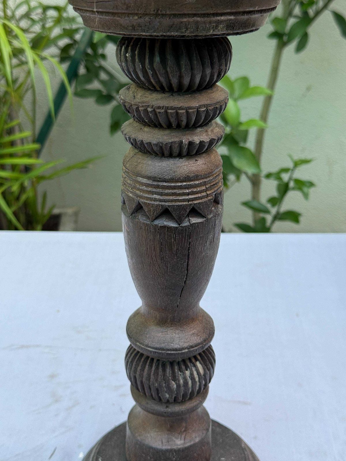 Reclaimed Wood Candle Holder | Hand Carved Antique Pillar Stand, Farmhouse Centerpiece photo Home Decor