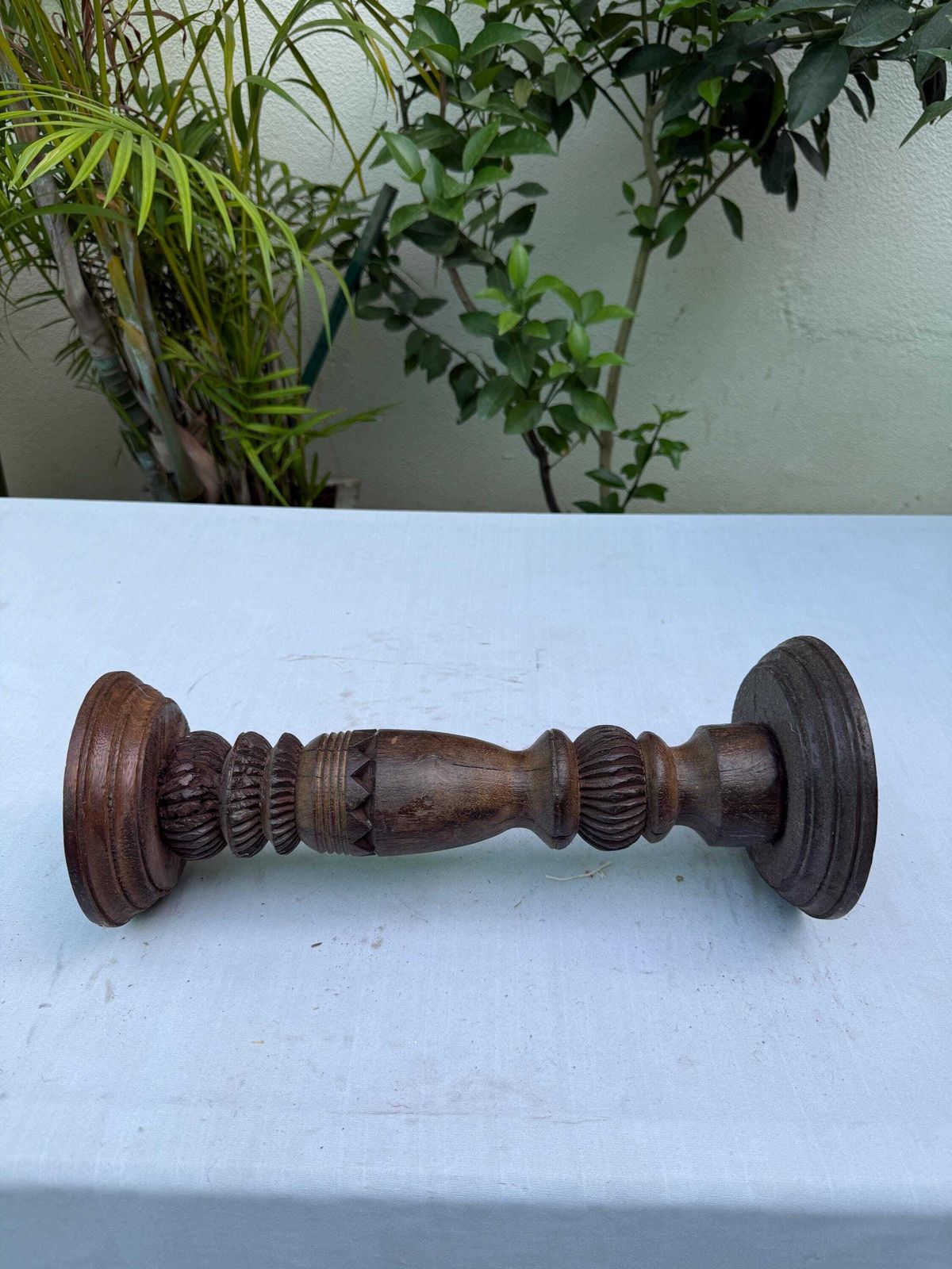 Reclaimed Wood Candle Holder | Hand Carved Antique Pillar Stand, Farmhouse Centerpiece photo 213.0