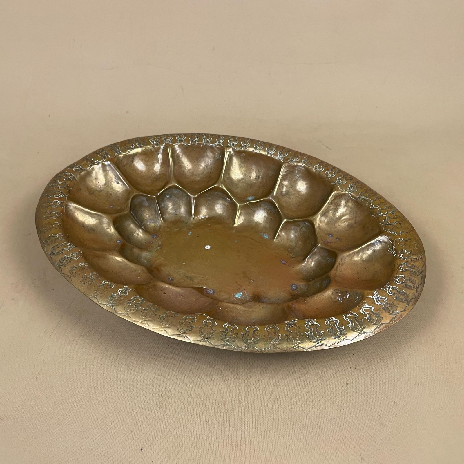 Georg Von Mendelssohn Antique Metal Gold Brass Tray Oval 1920's Decorative Scalloped Patterned 32x23.5cm Handmade Decorative German photo for sale