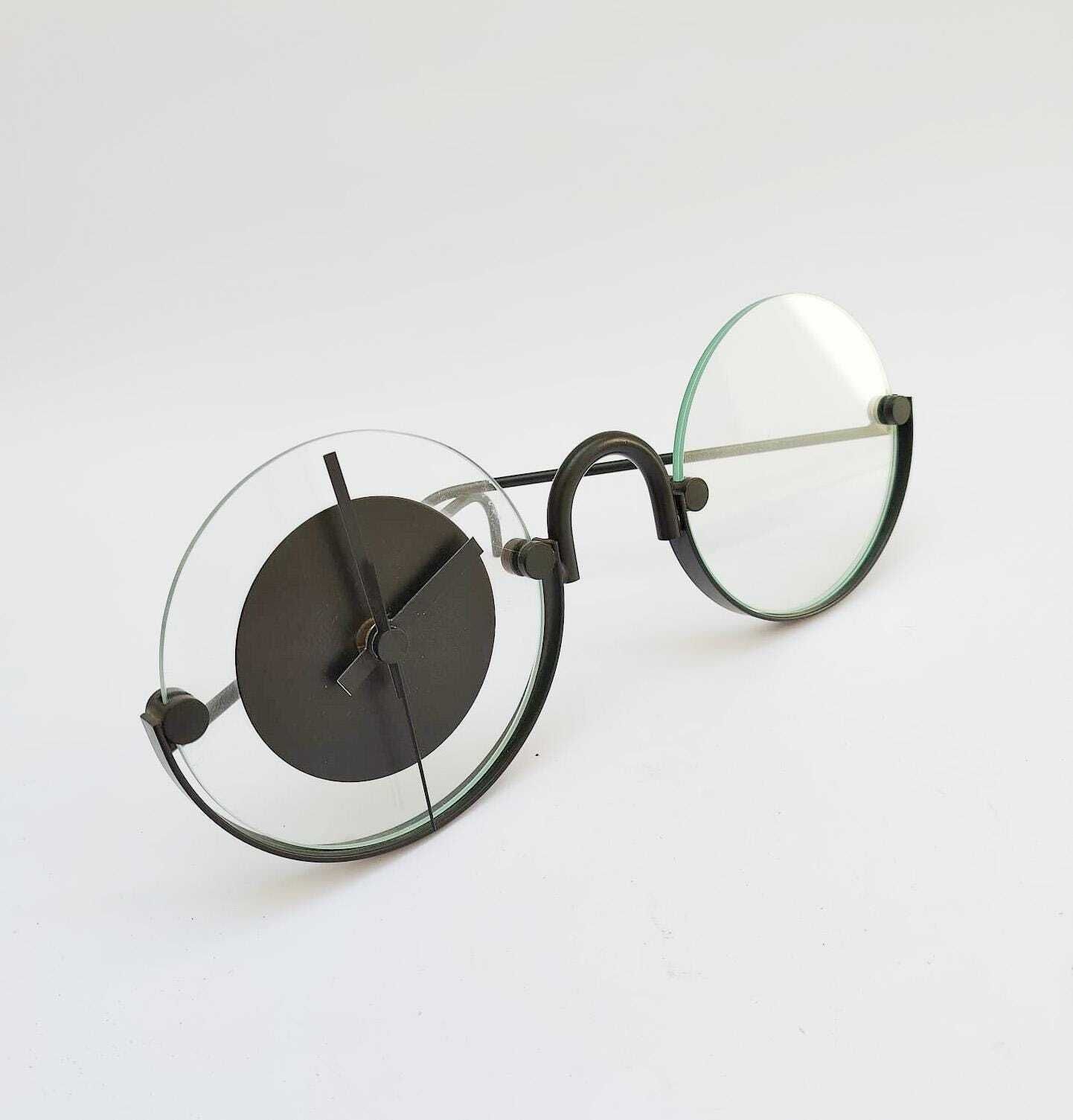 Vintage Metal Table Clock In The Shape Of Glasses, 1990s Industrial Design.