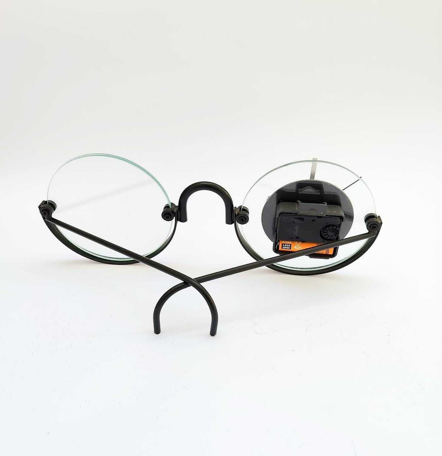Vintage Metal Table Clock In The Shape Of Glasses, 1990s Industrial Design. photo vinterior