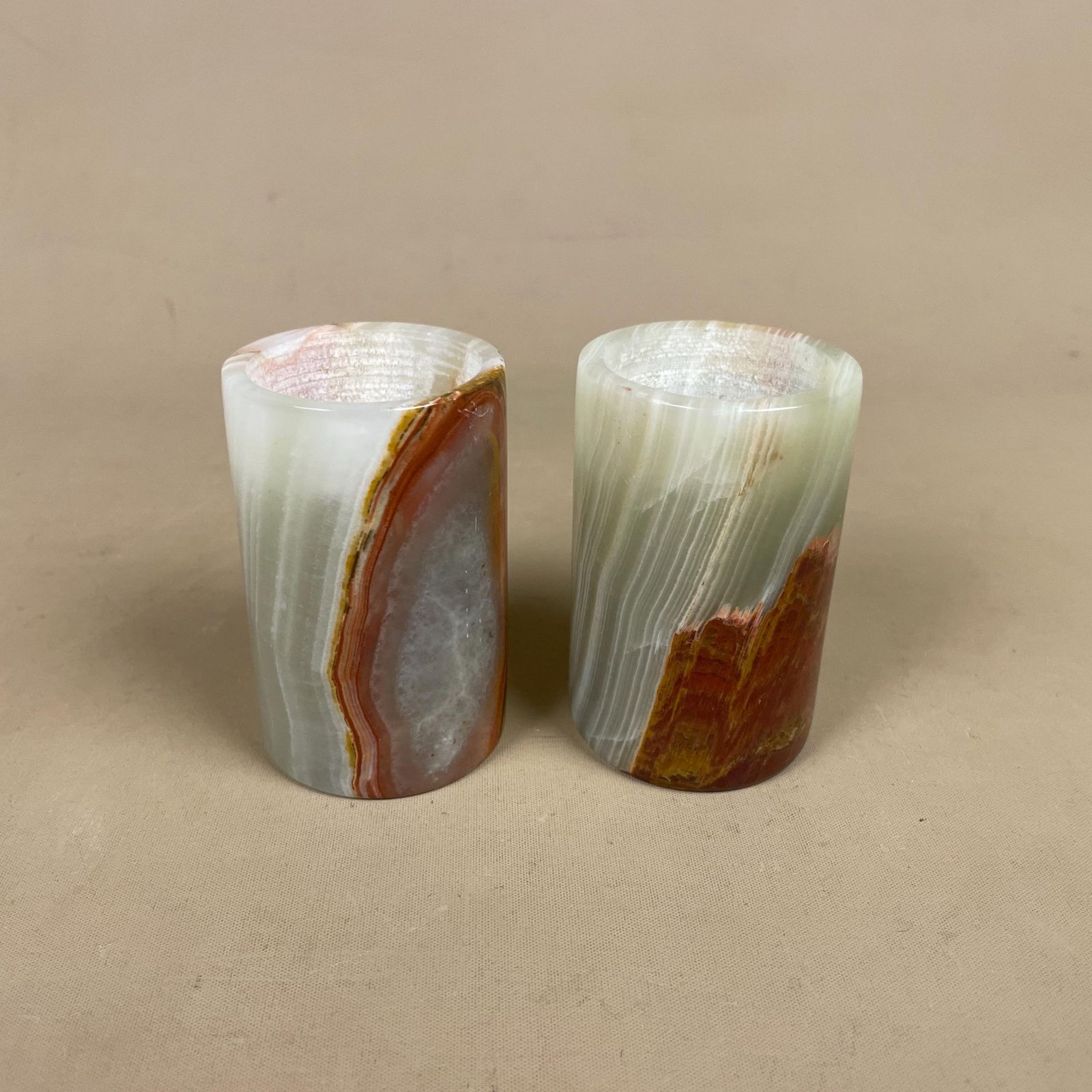 Pair Marble Pillar Candle Holders Natural Onyx Green Brown Cylinders Tea Light Holder Round Vintage Decor Table Mantle Display Natural Set photo Home Decor