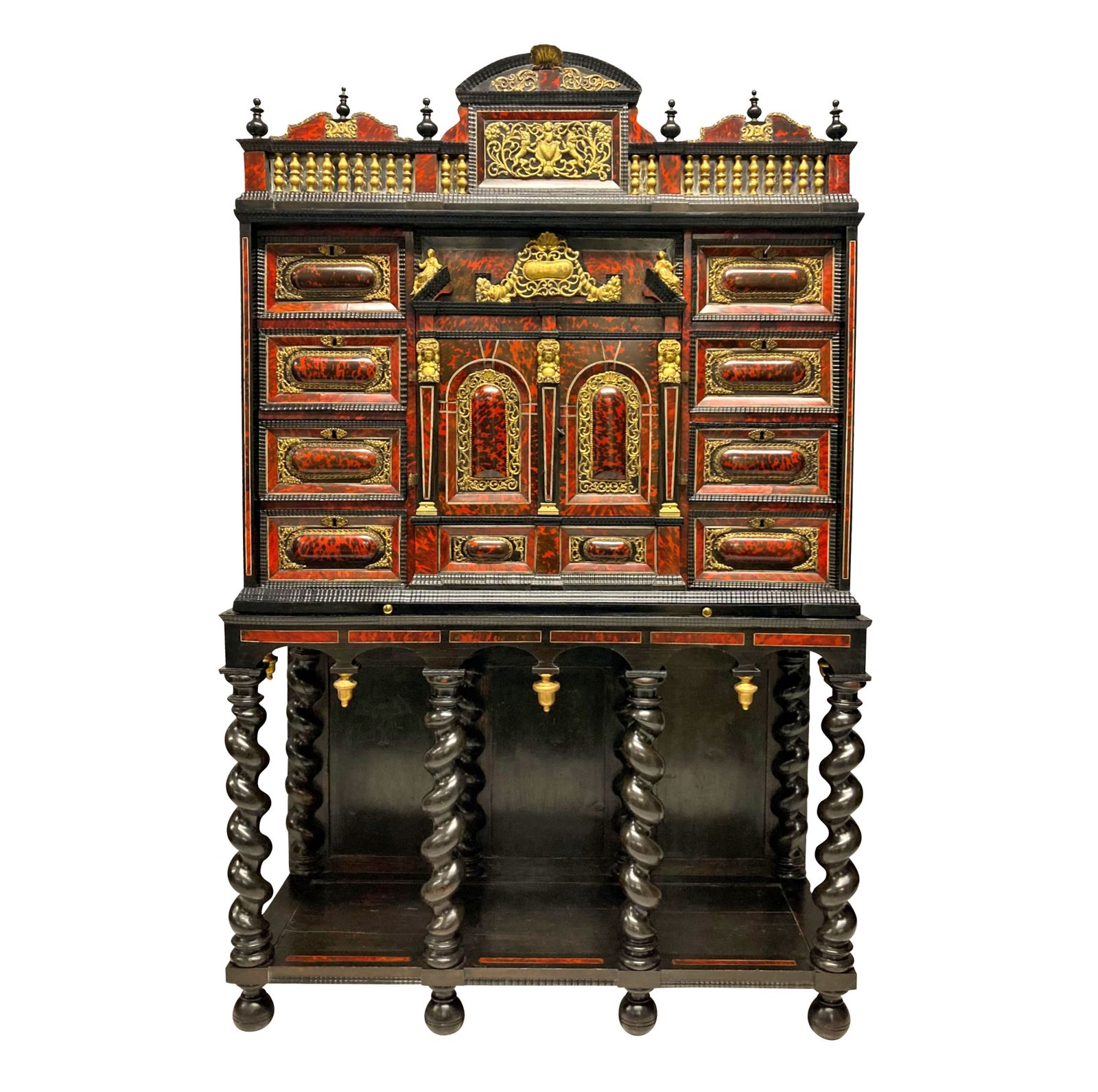A Fine Late XVII Century Flemish Tortoiseshell Architectural Cabinet On Stand