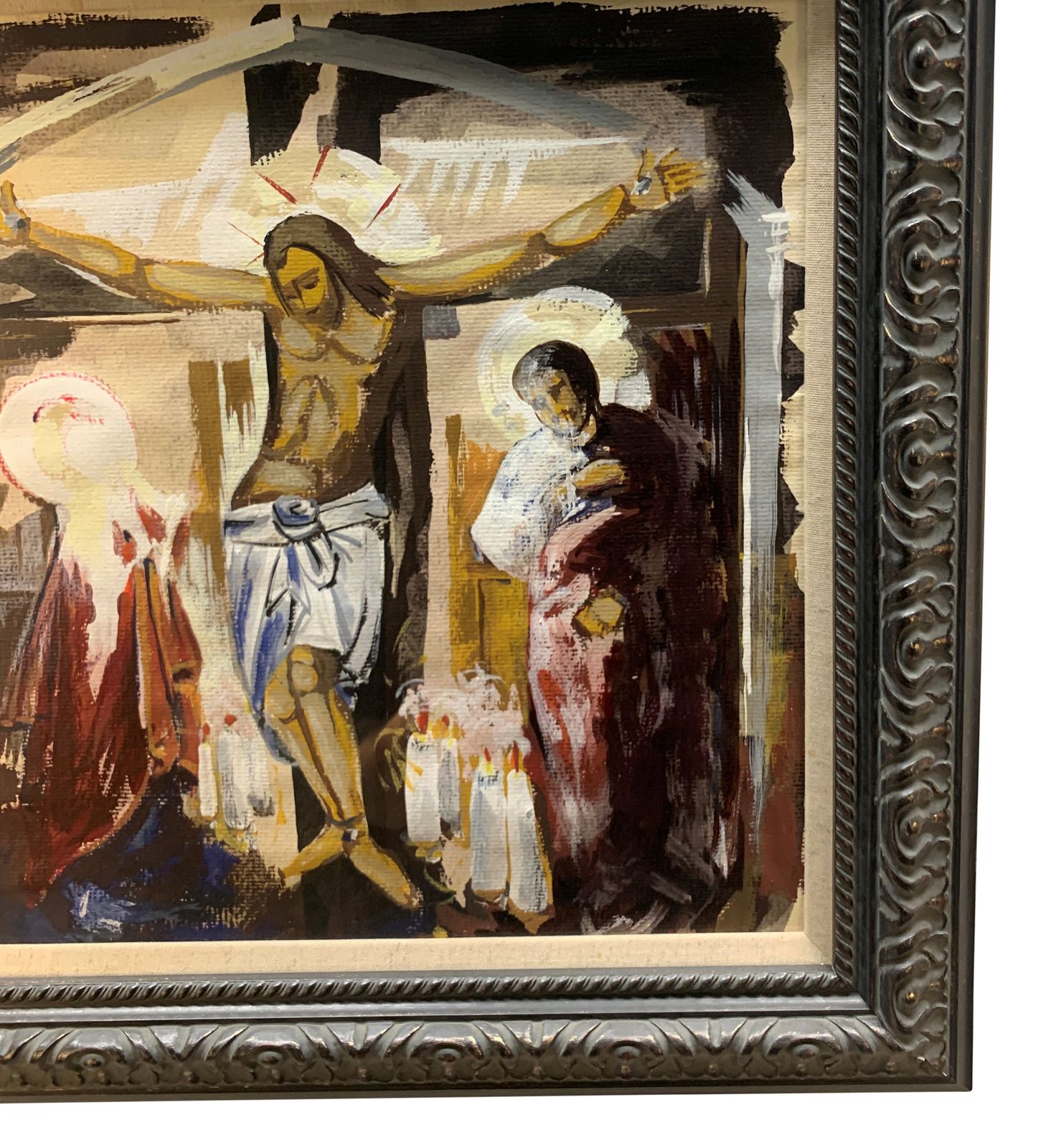 An English Framed Oil Of The Crucifixion photo furniture