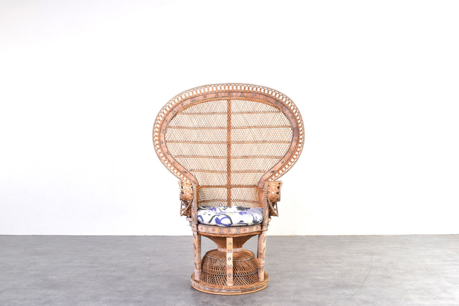 Mid Century Wicker Peacock Emmanuelle Chair From Kok Maison, 1970s photo for sale