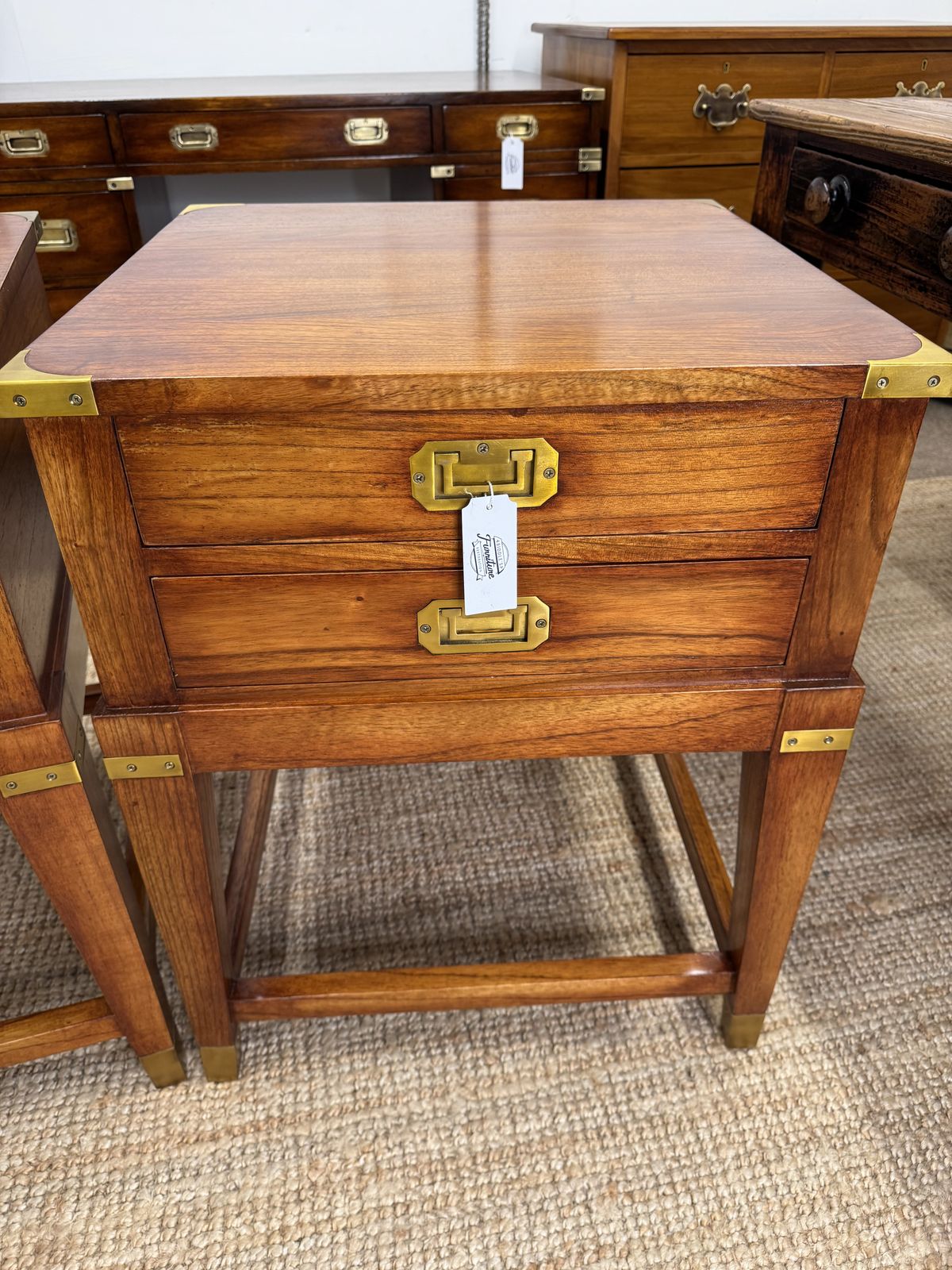 Pair Of Campaign Style Hardwood Bedside Tables photo vintage