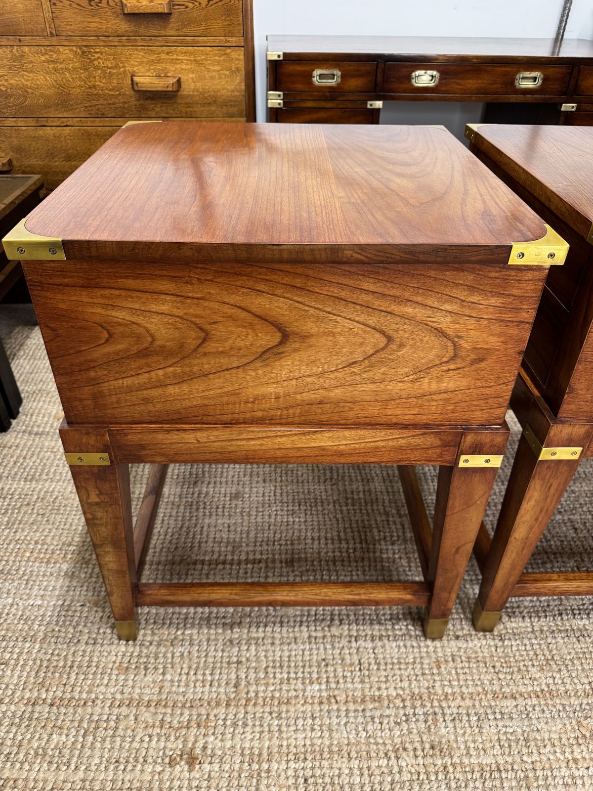 photo furniture Pair Of Campaign Style Hardwood Bedside Tables