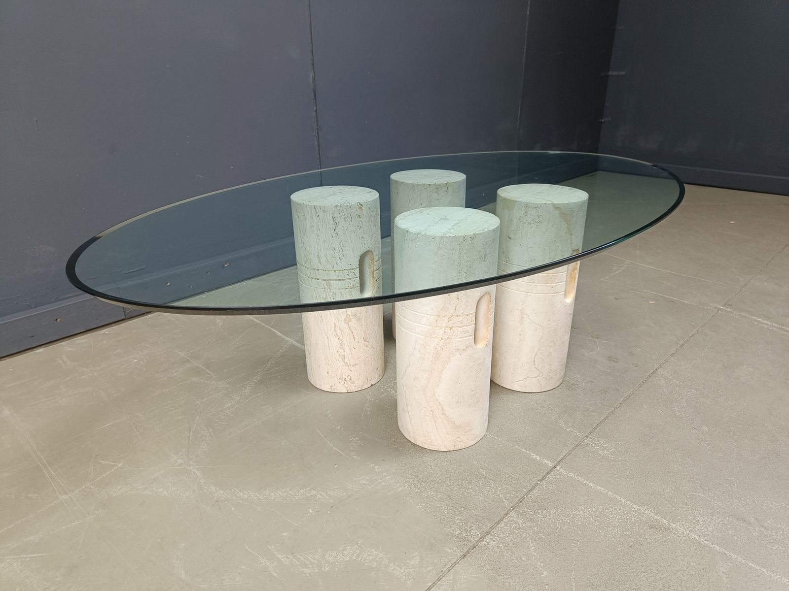 photo vintage Vintage Travertine And Glass Coffee Table, 1970s