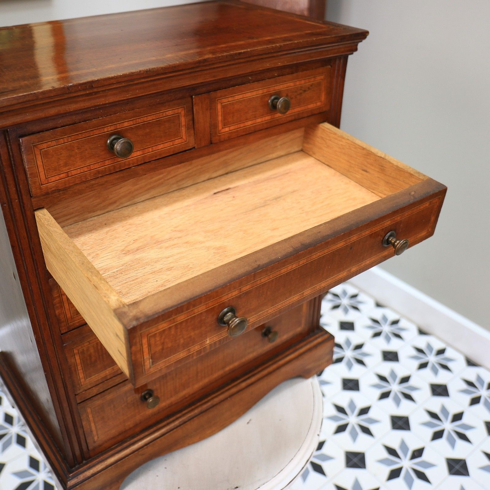 Chest Of Drawers Apprentice Salesman Piece Inlaid Mahogany photo vintage