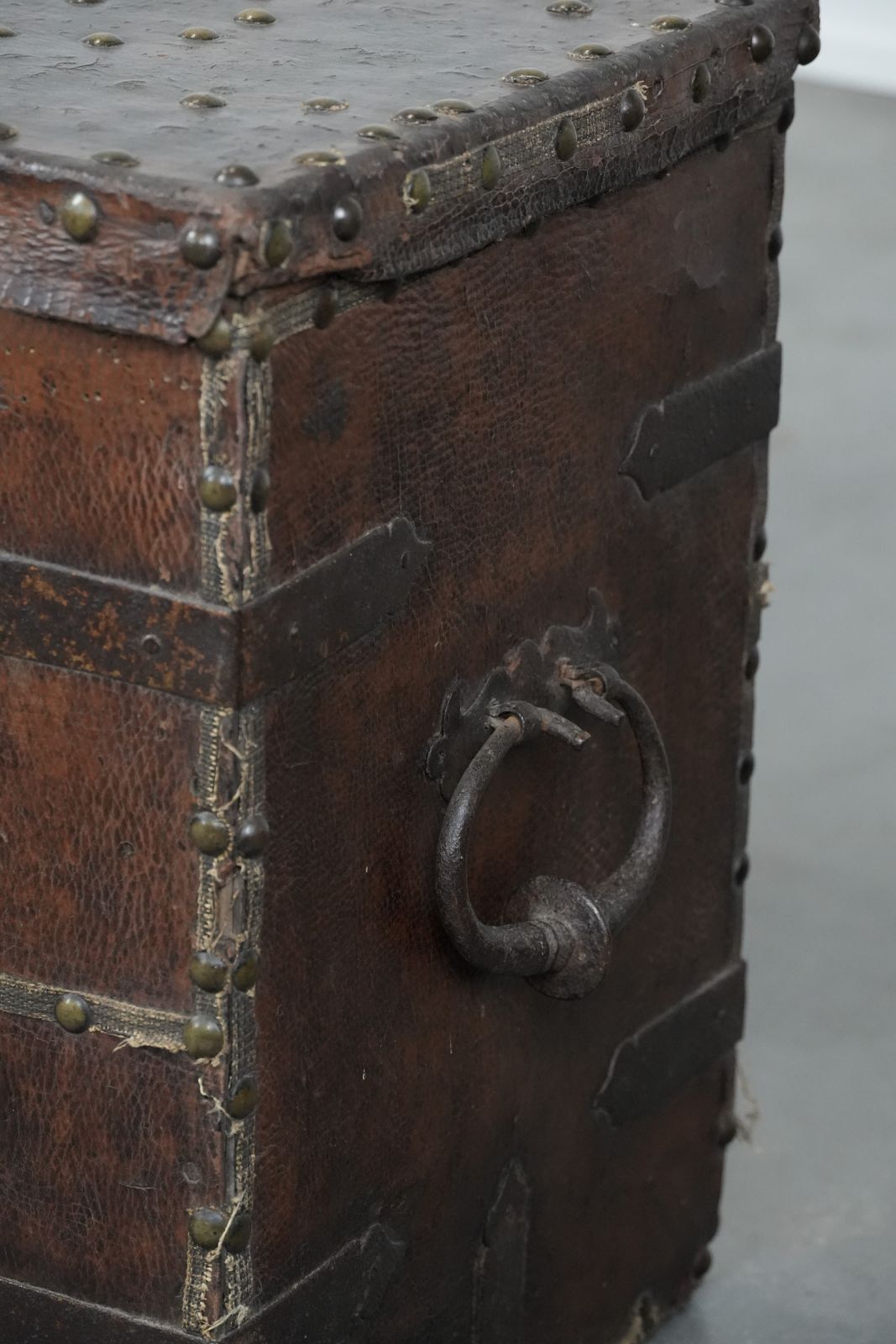 Furniture Antique Leather Lined Chest/Safe With Original Key And An Excellent Patina From The 17th Century photo