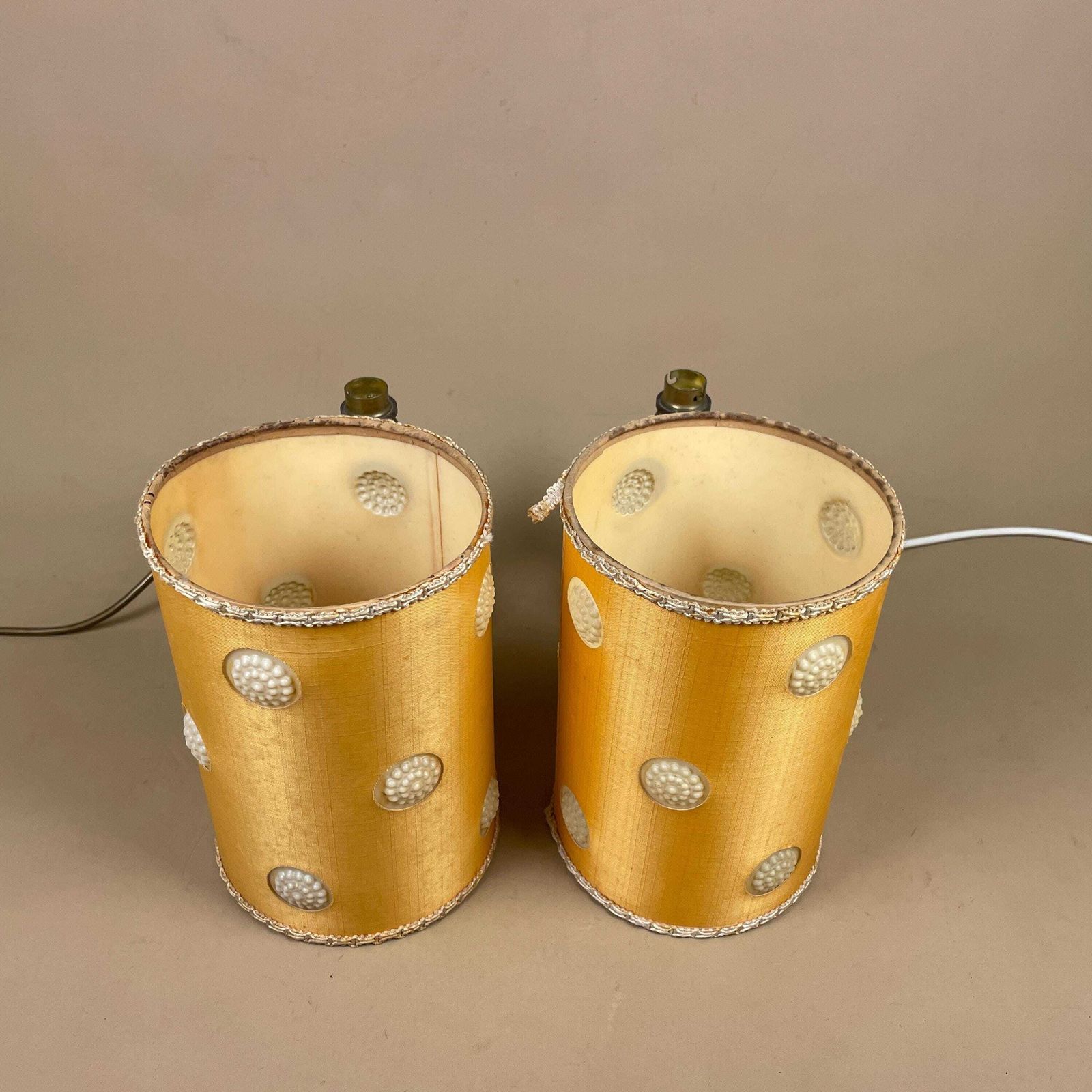 Onyx Marble Table Lamps Pair Yellow Shades Retro Bedside Lighting Alabaster Base Mid Century Decor Small Matching Lamp Set photo Lighting
