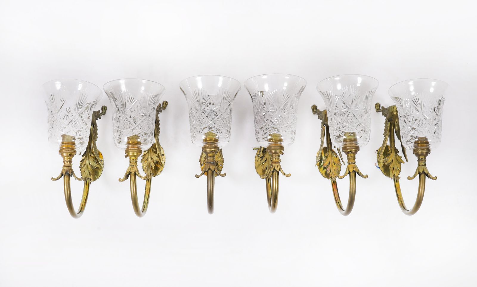 Set Of 6 Neo Classical Ormolu & Glass Griffin Wall Lights Circa 1900 photo vintage