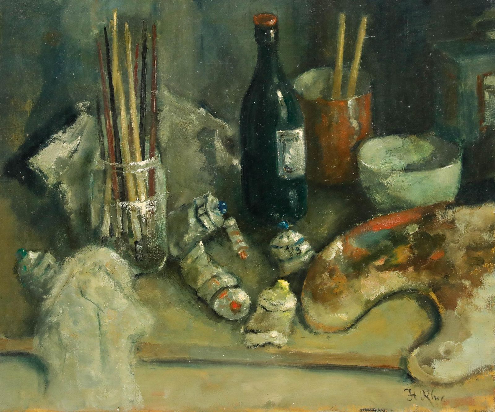 Henk Rhee (1914 1999) 20th Century Oil, The Artist's Tools photo furniture