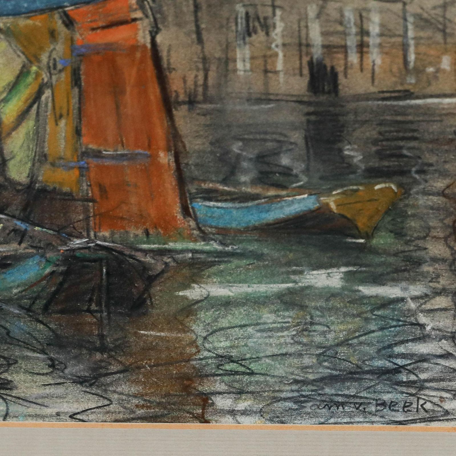 Sam Van Beek (1878 1957) Mixed Media, View Towards The Guldehandsteeg photo vintage