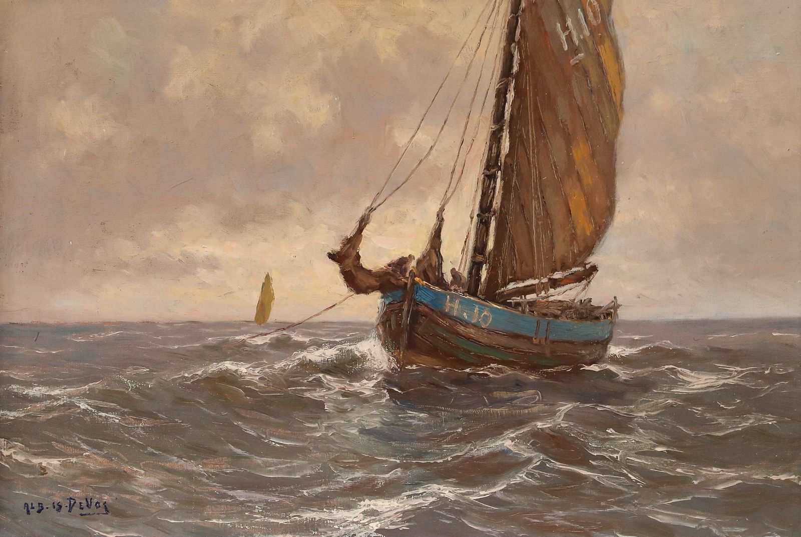 Albert Isidore Devos (1868 1950) Oil, Fishing Trawler At Dusk photo furniture