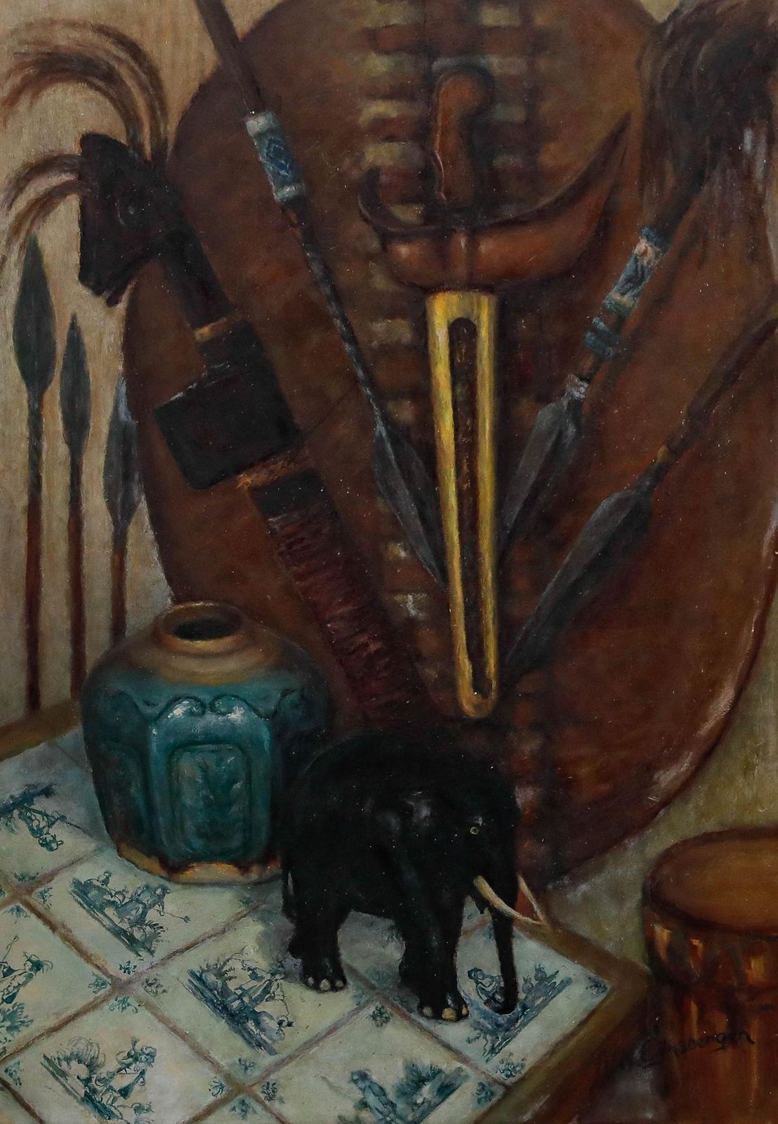 Albert Hendrik Van Eynsbergen (1903 1986) Oil, Ethnographic Still Life photo furniture
