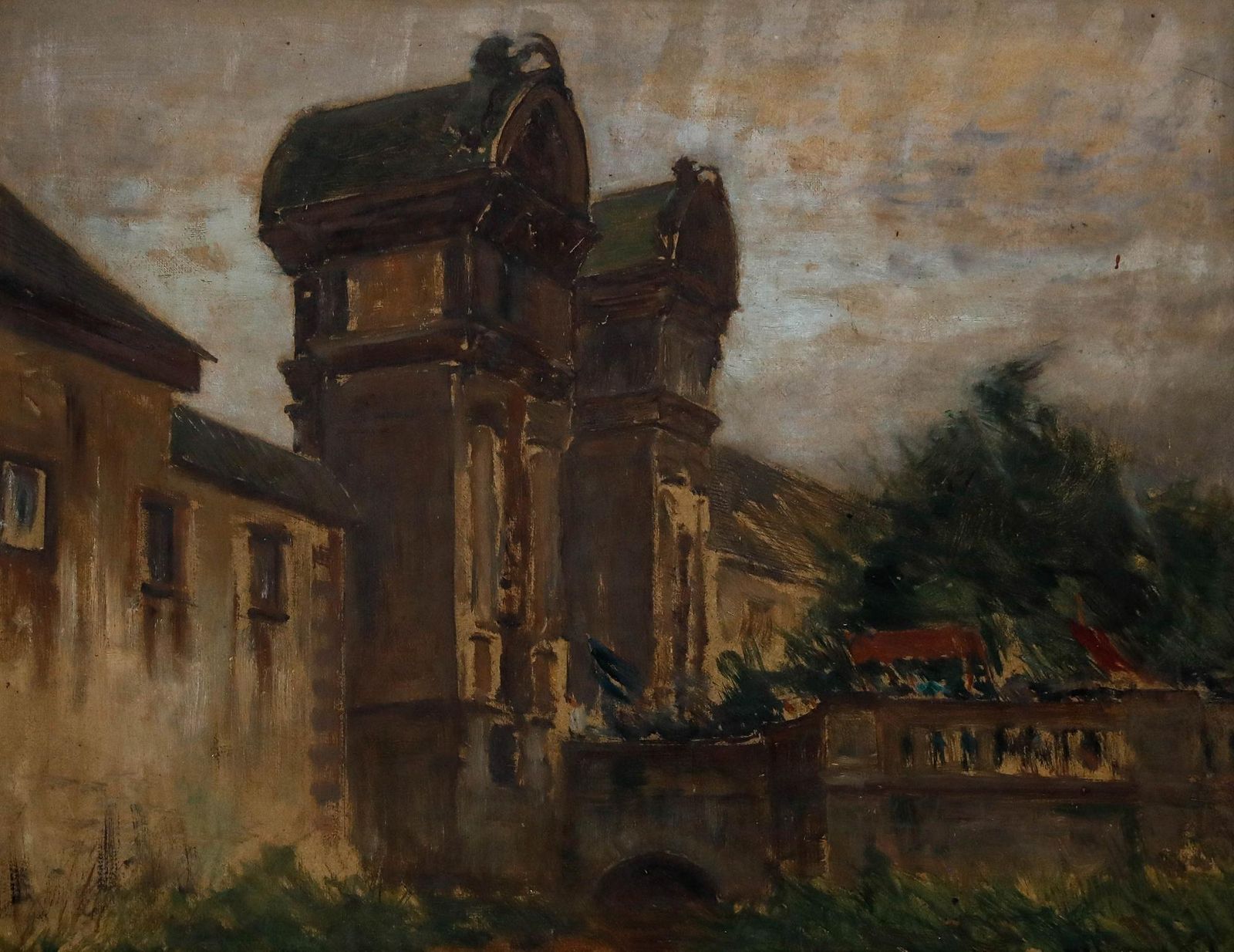 Framed Early 20th Century Oil Parade At The Old Town Gate photo furniture