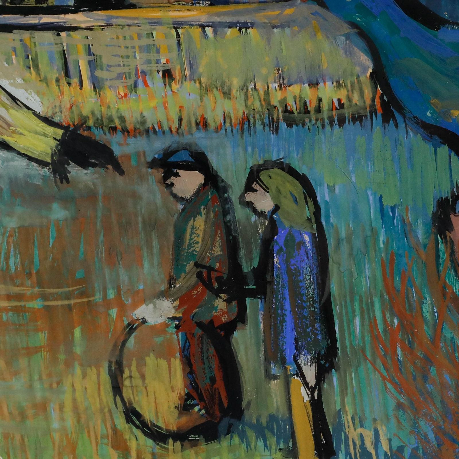 Jan Hofland (B.1937) Framed 20th Century Gouache, Park Games photo vinterior