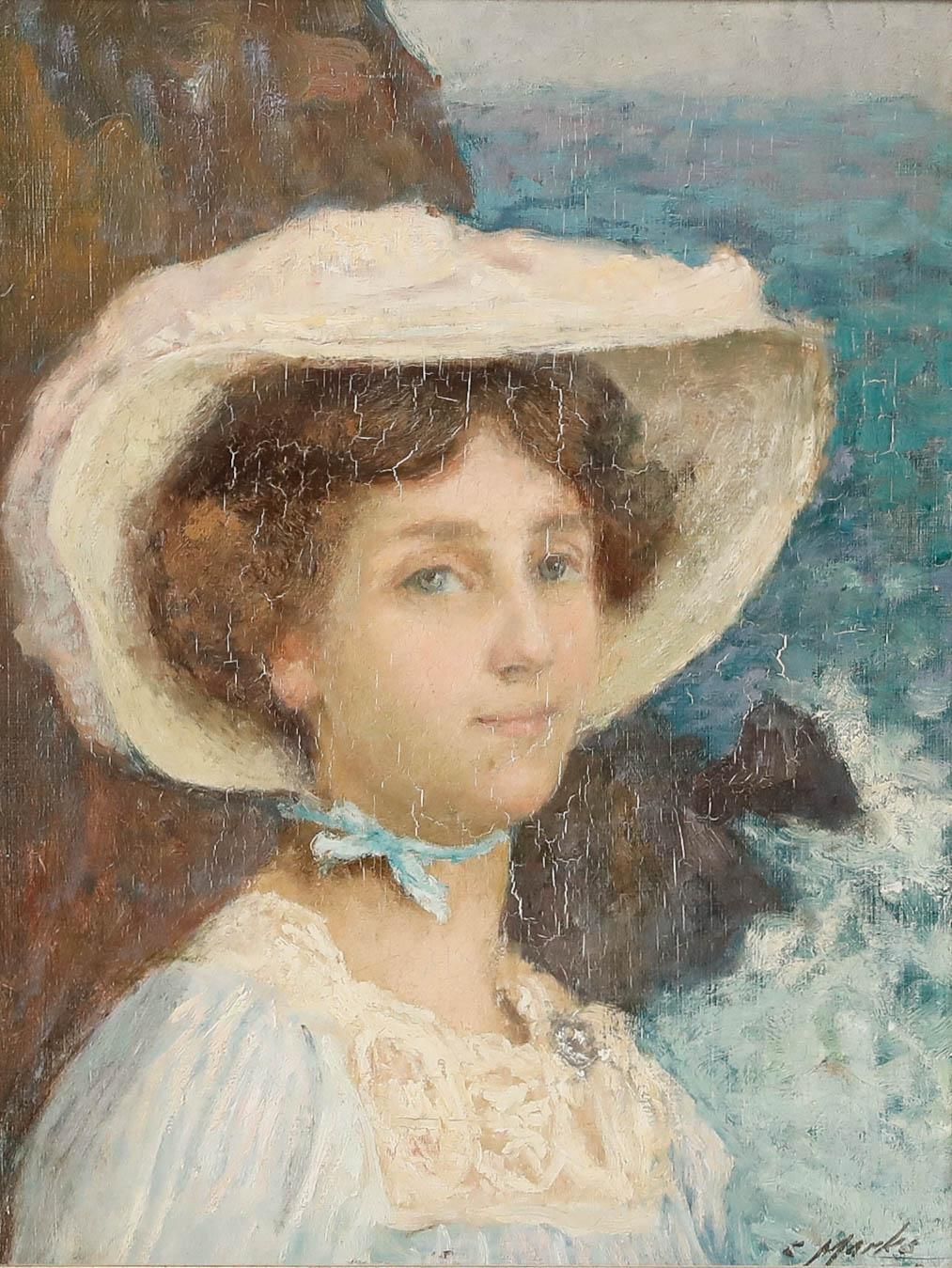 Claude Marks (Act. 1899 1915) Early 20th Century Oil, Portrait By The Cliffs photo furniture