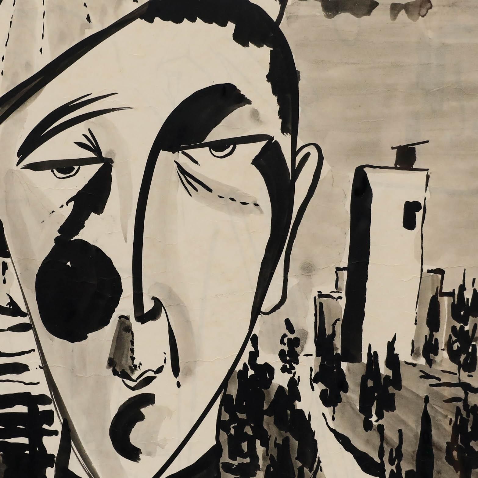 Zikim Framed 1963 India Ink, The Frenchman photo Art