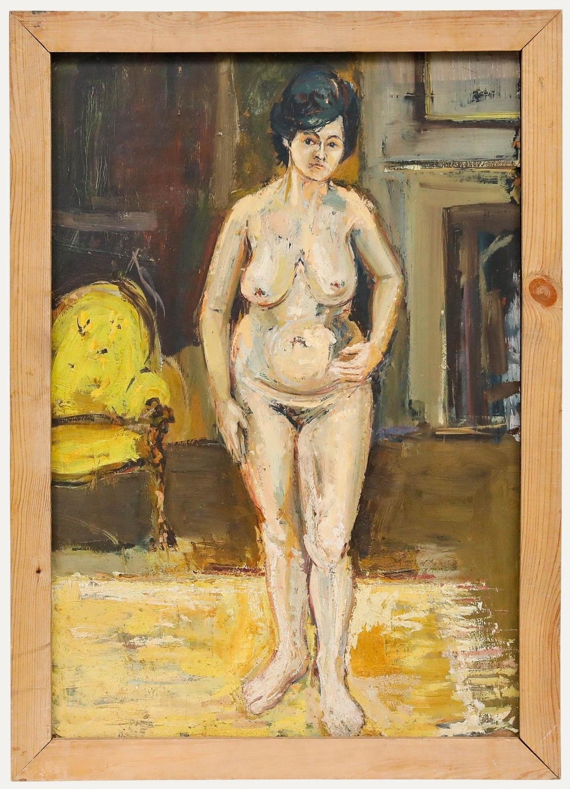 Frederick England (B.1939) Framed Mid 20th Century Oil, Ann & The Yellow Chair