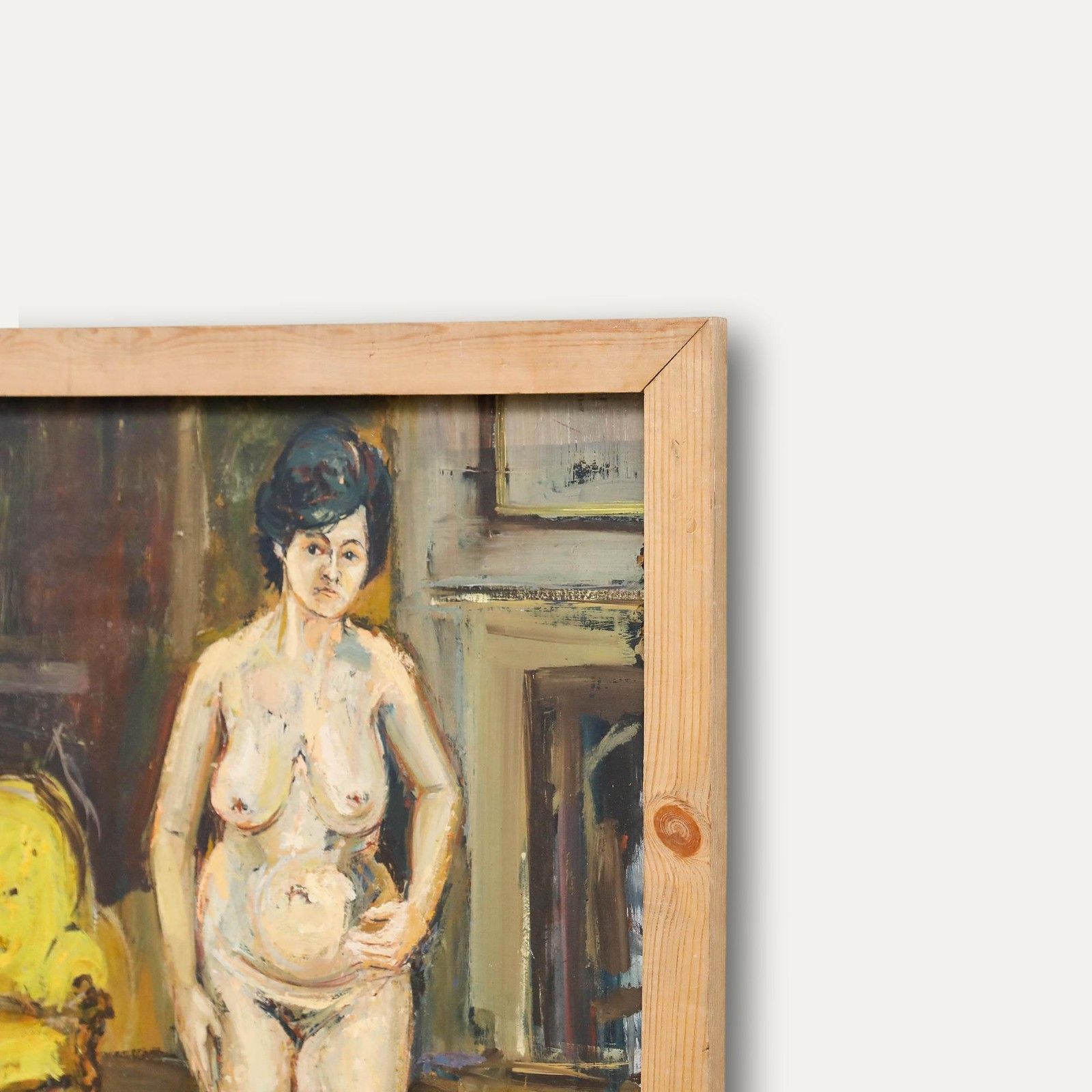 Frederick England (B.1939) Framed Mid 20th Century Oil, Ann & The Yellow Chair photo vinterior