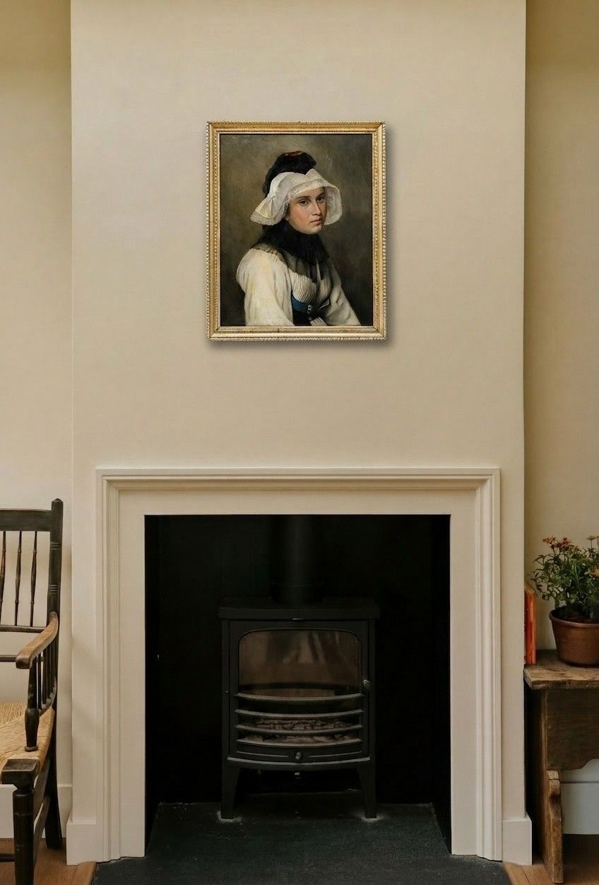 Mid 19th Century Oil Lady In A Dutch Bonnet photo for sale