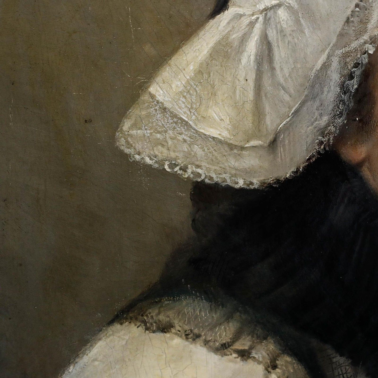Mid 19th Century Oil Lady In A Dutch Bonnet photo vintage