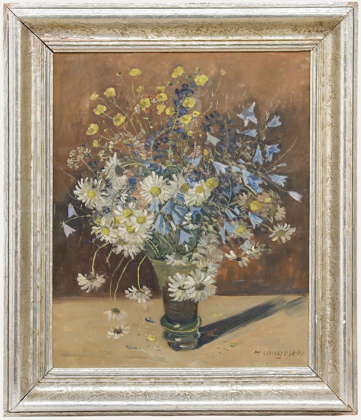 Hermann Umgelter (1891 1962) Framed Oil, Bouquet Of Daises & Wildflowers