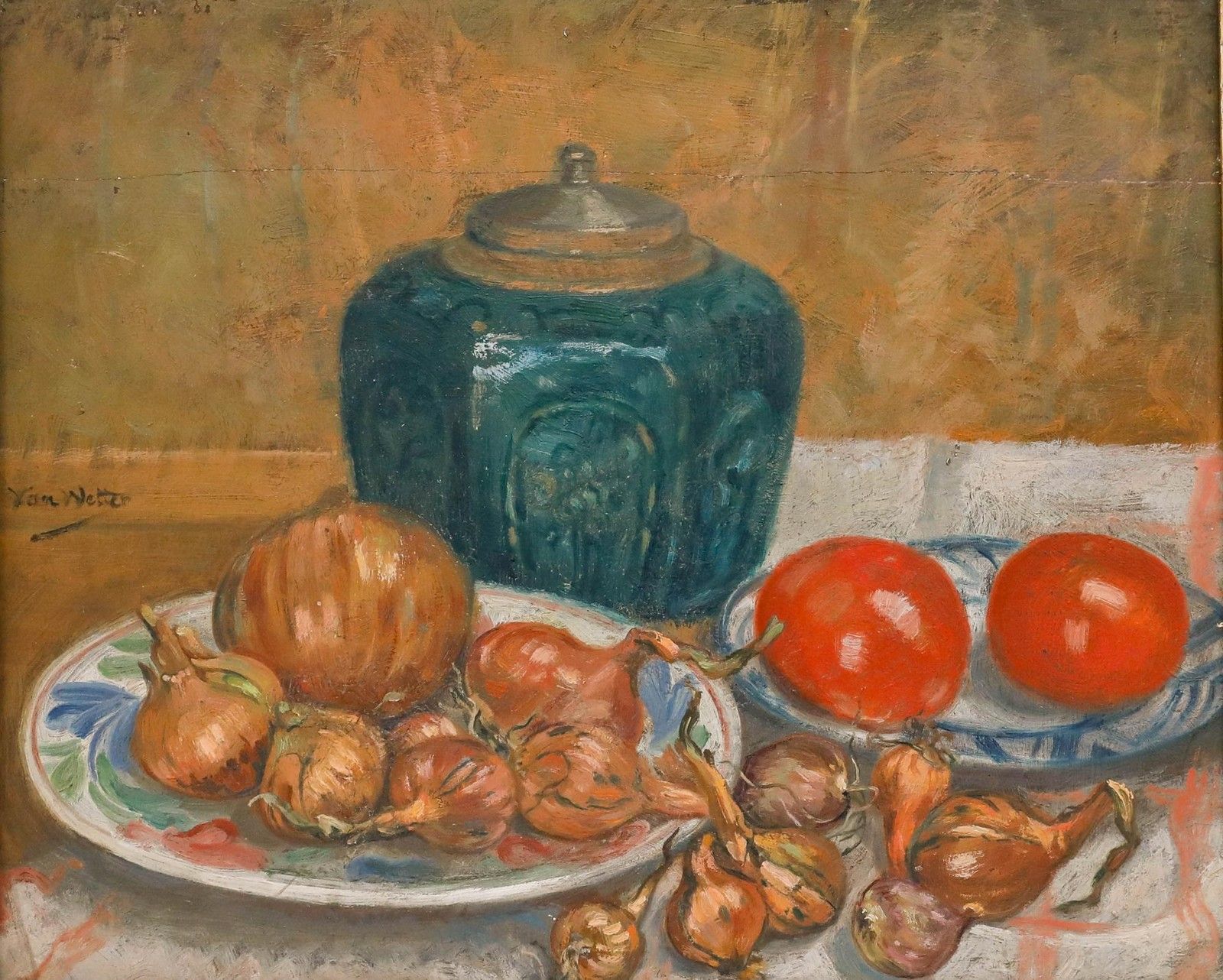 Von Wetter Early 20th Century Oil, Still Life With Ginger Jar photo furniture