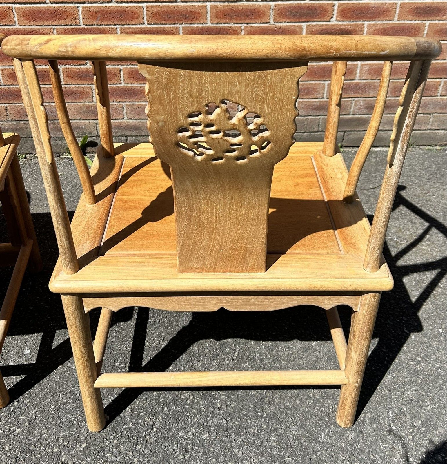photo for sale Pair Of Quality Ming Style Chinese Oriental Elm Wishbone Bentwood Arm Chairs