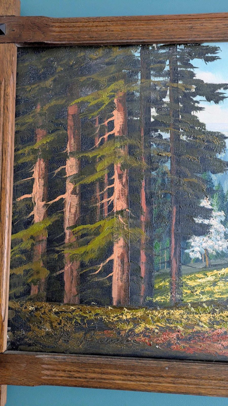Vintage Large Alpine Landscape Oil Painting | Hand Painted Mountain Chalet Scene photo buy