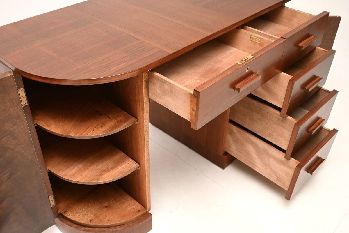 Art Deco Figured Walnut Desk, 1930s photo vintage
