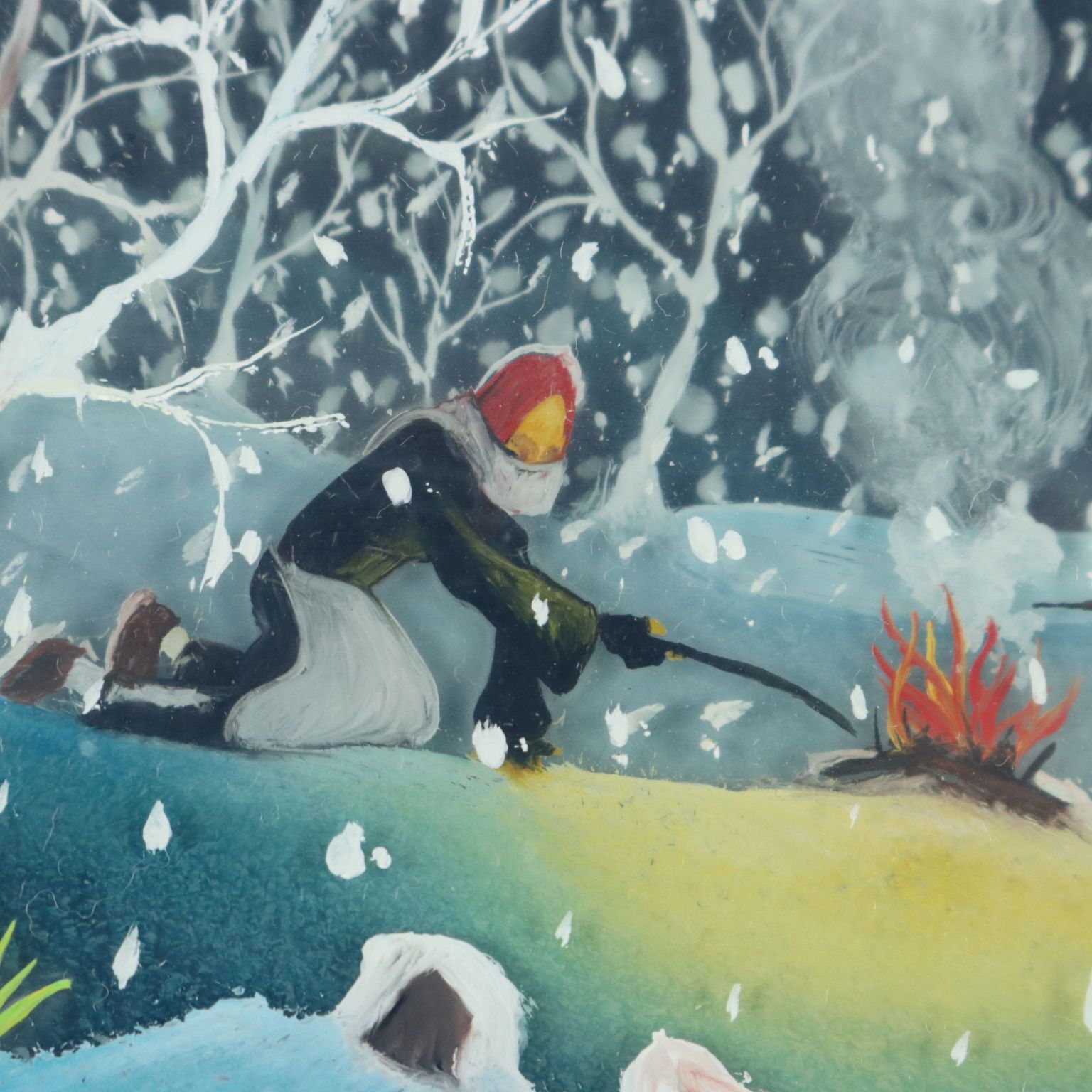 Peinture naïve contemporaine M. Previ, huile sur verre, 1979 photo vinterior