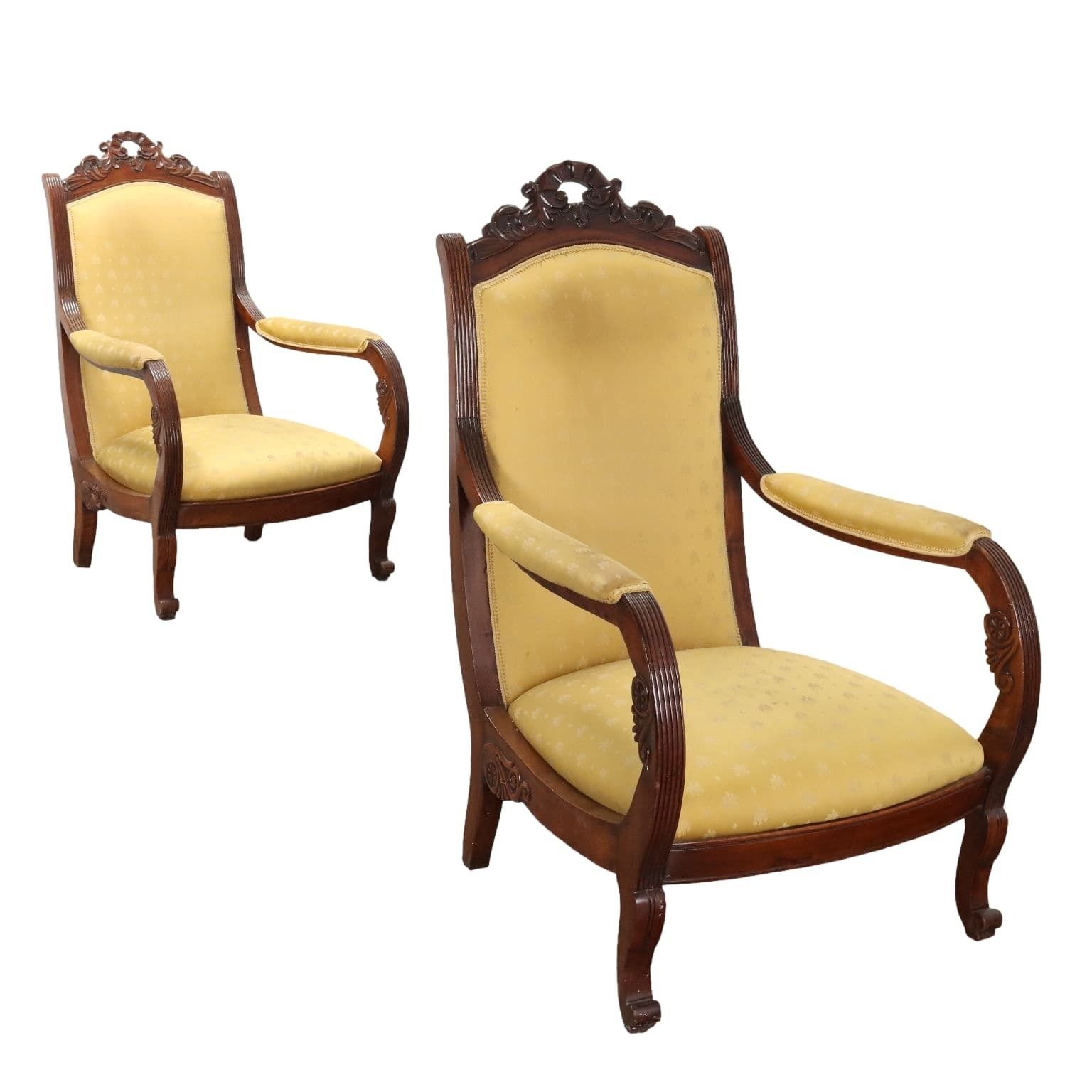 Antique Armchairs Louis Philippe Walnut Italy XIX Century