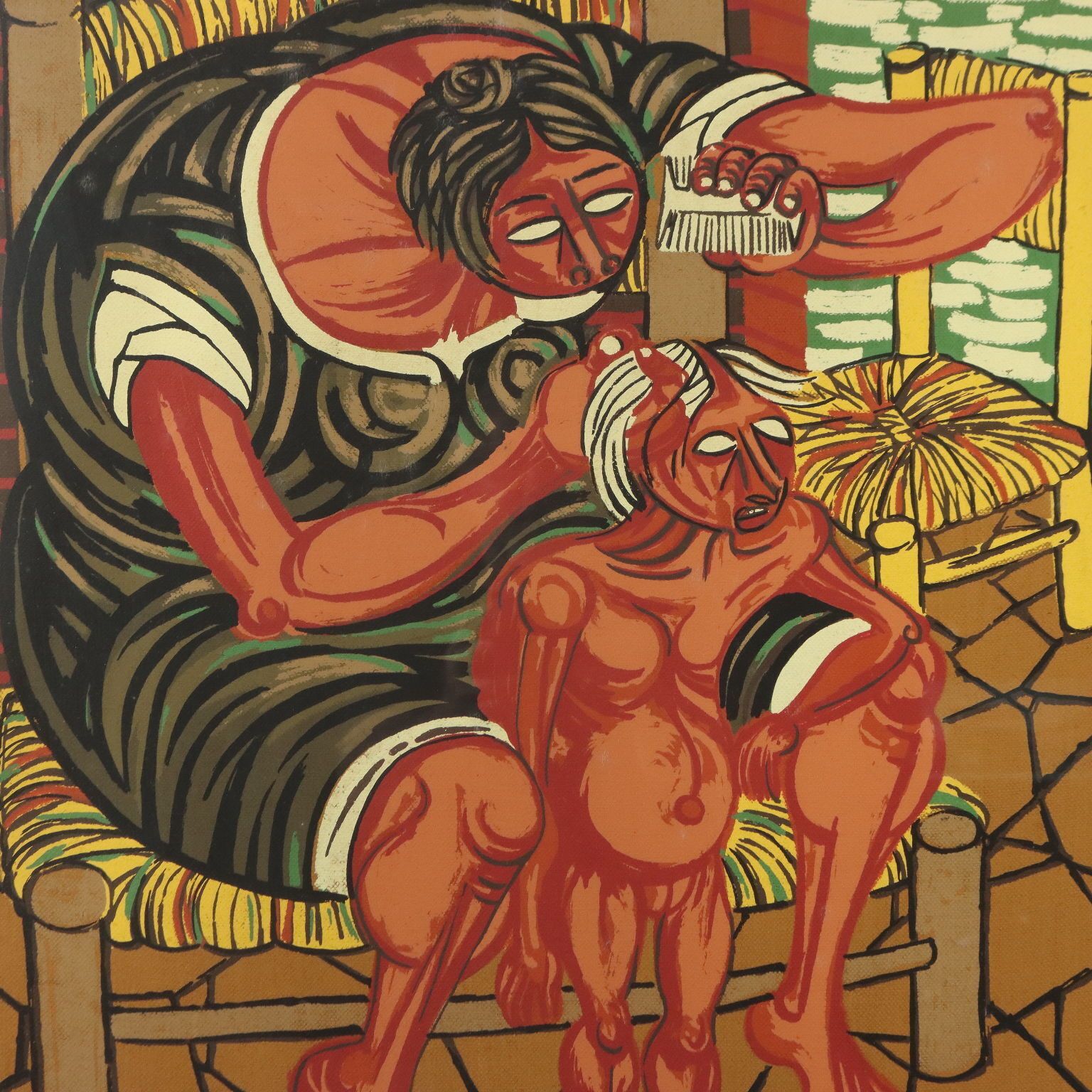 Mère à l'enfant, Giuseppe Migneco, peinture contemporaine, XXe siècle photo for sale