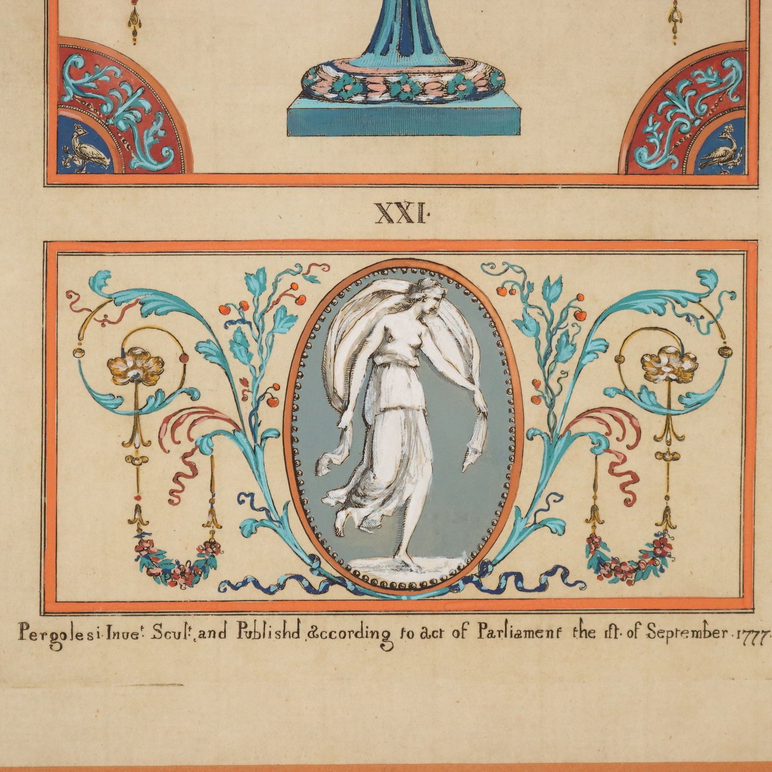 Antieke etsen, gesigneerd Michelangelo Pergolesi, vazen, 18e eeuw photo vinterior