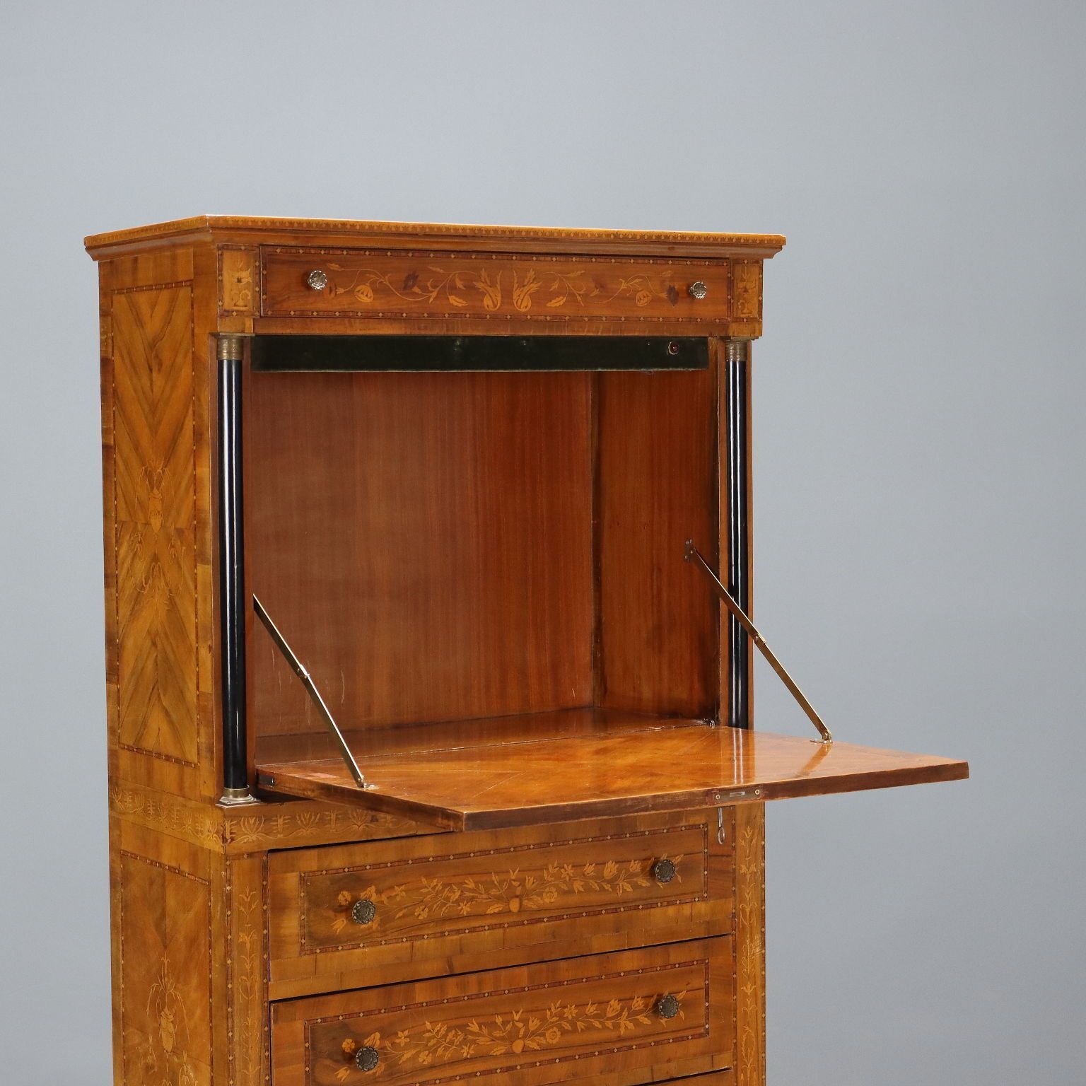Antique Empire Style Walnut Veneer Secretary – Italy, 20th Century photo for sale