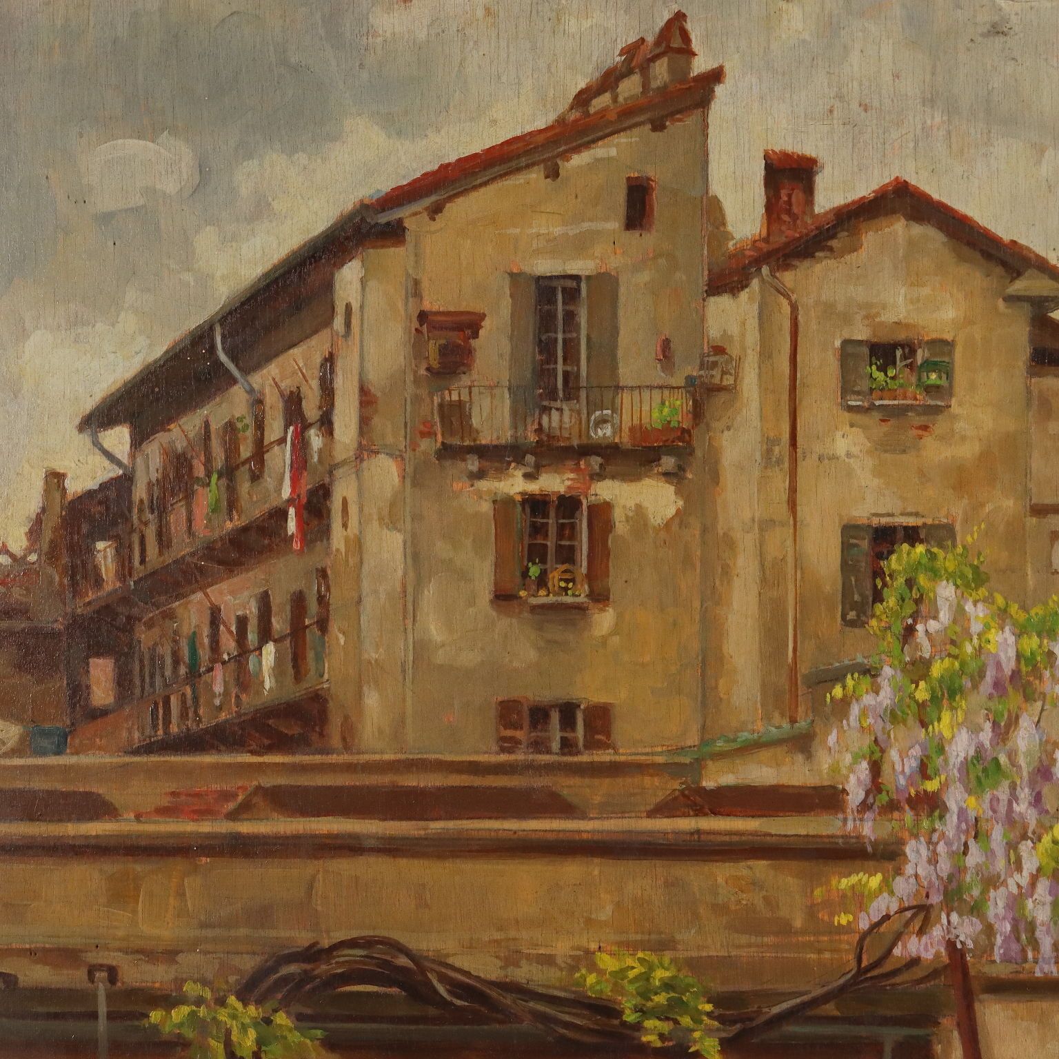 Tableau d'époque signé Giuseppe Viviani, vue de Milan, XXe siècle photo 440.0