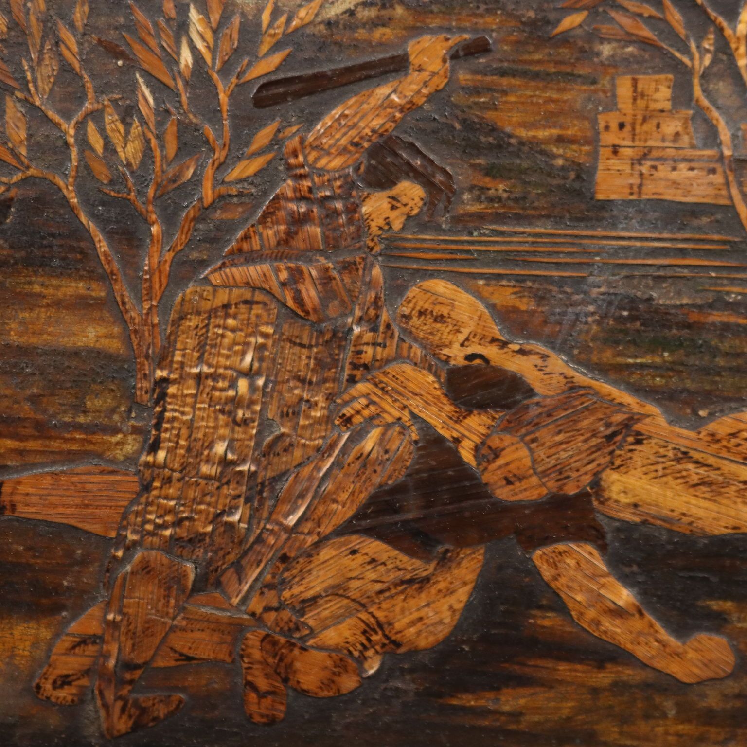 Marqueterie en bois d'époque, Caïn et Abel, Italie, XIXe siècle photo Art