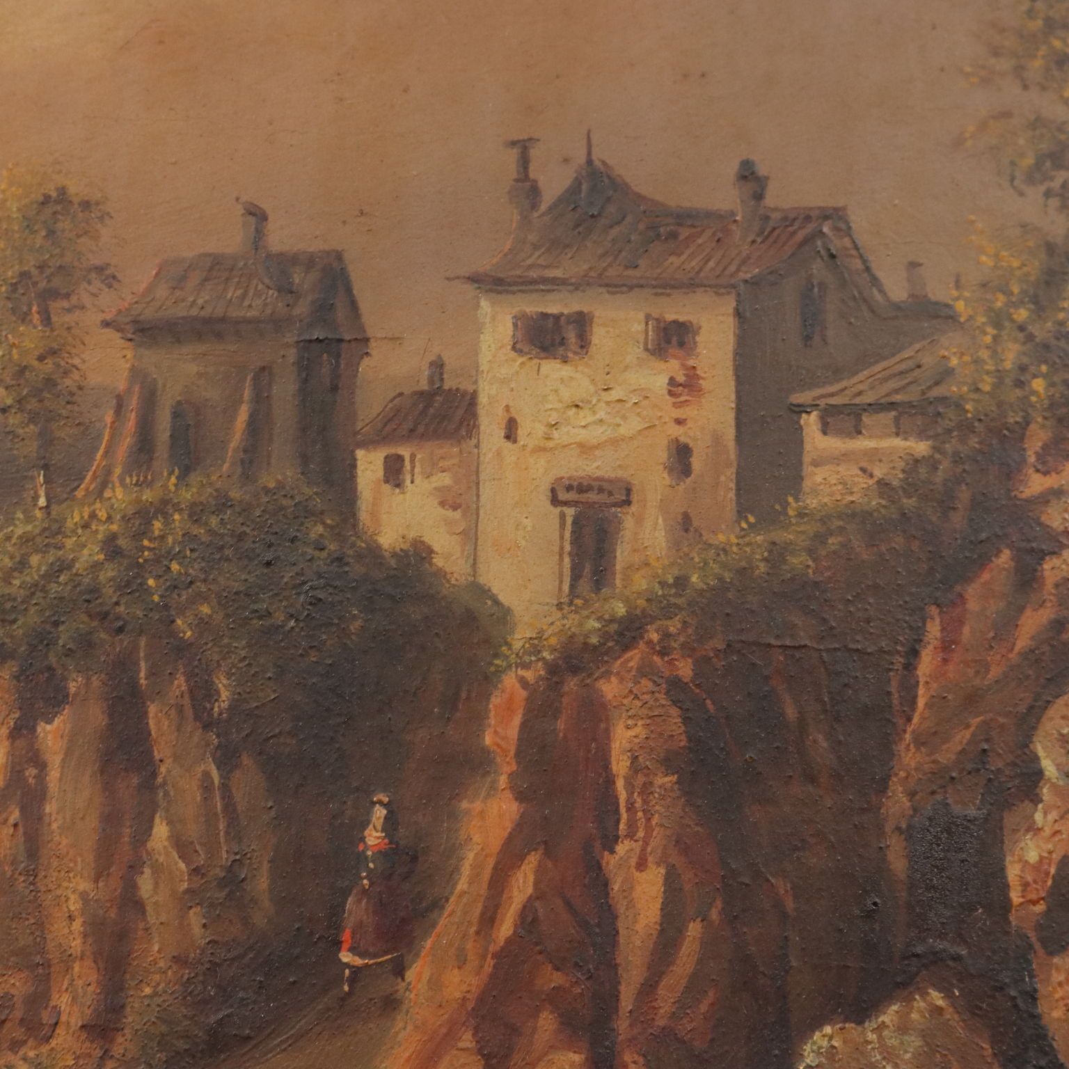 Antiek schilderij zonsondergang zeegezicht olieverf op paneel 19e eeuw photo vinterior