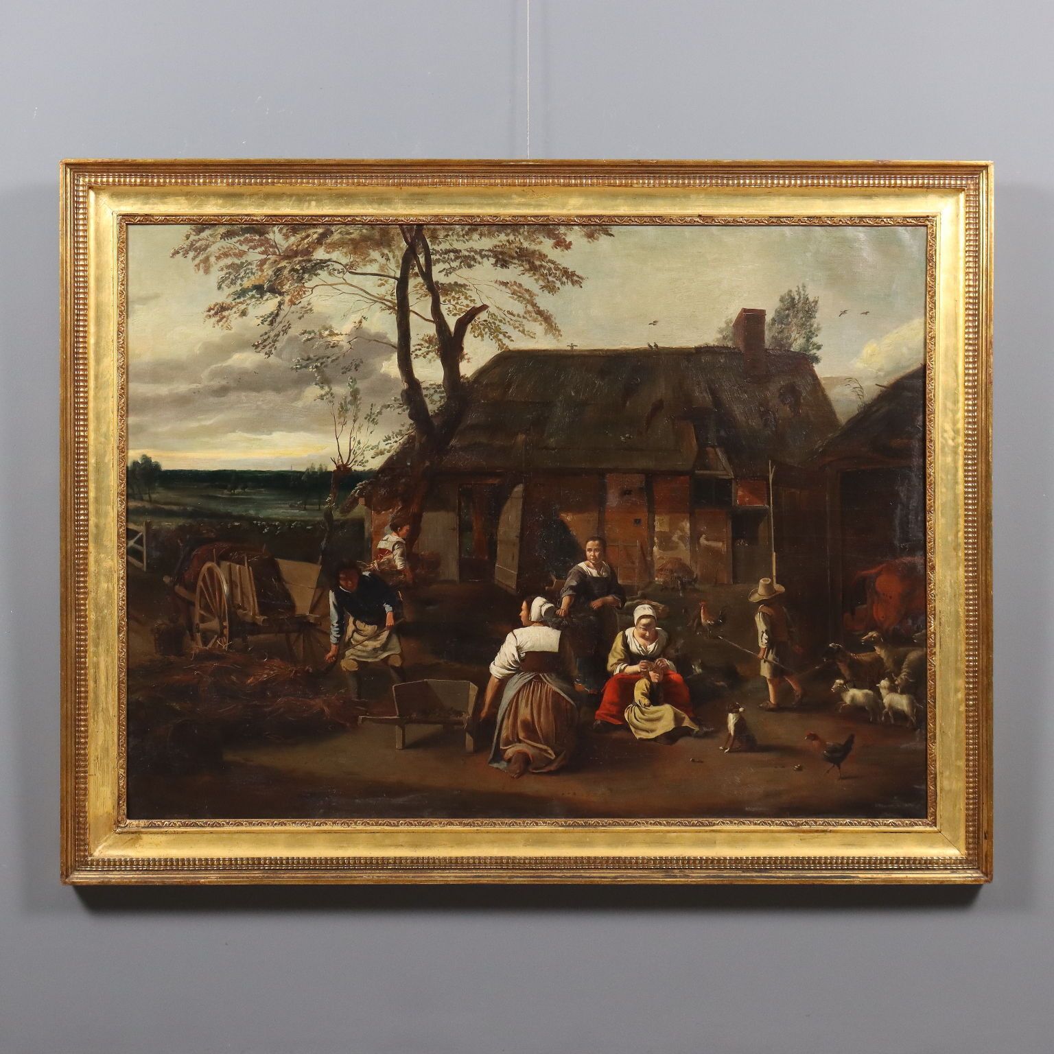 Antique Painting Country Scene Oil On Canvas Northern Europe '800
