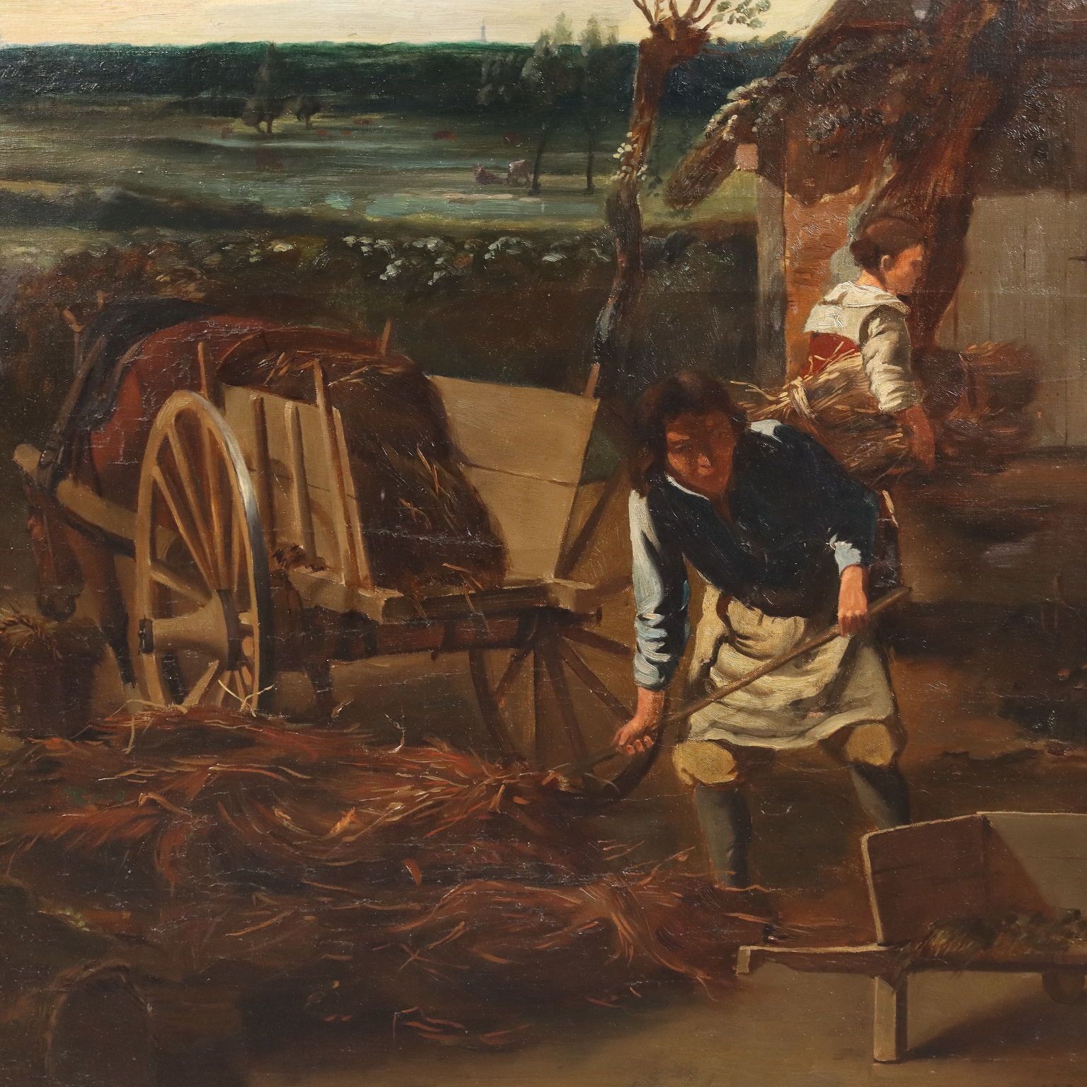 Antique Painting Country Scene Oil On Canvas Northern Europe '800 photo Art