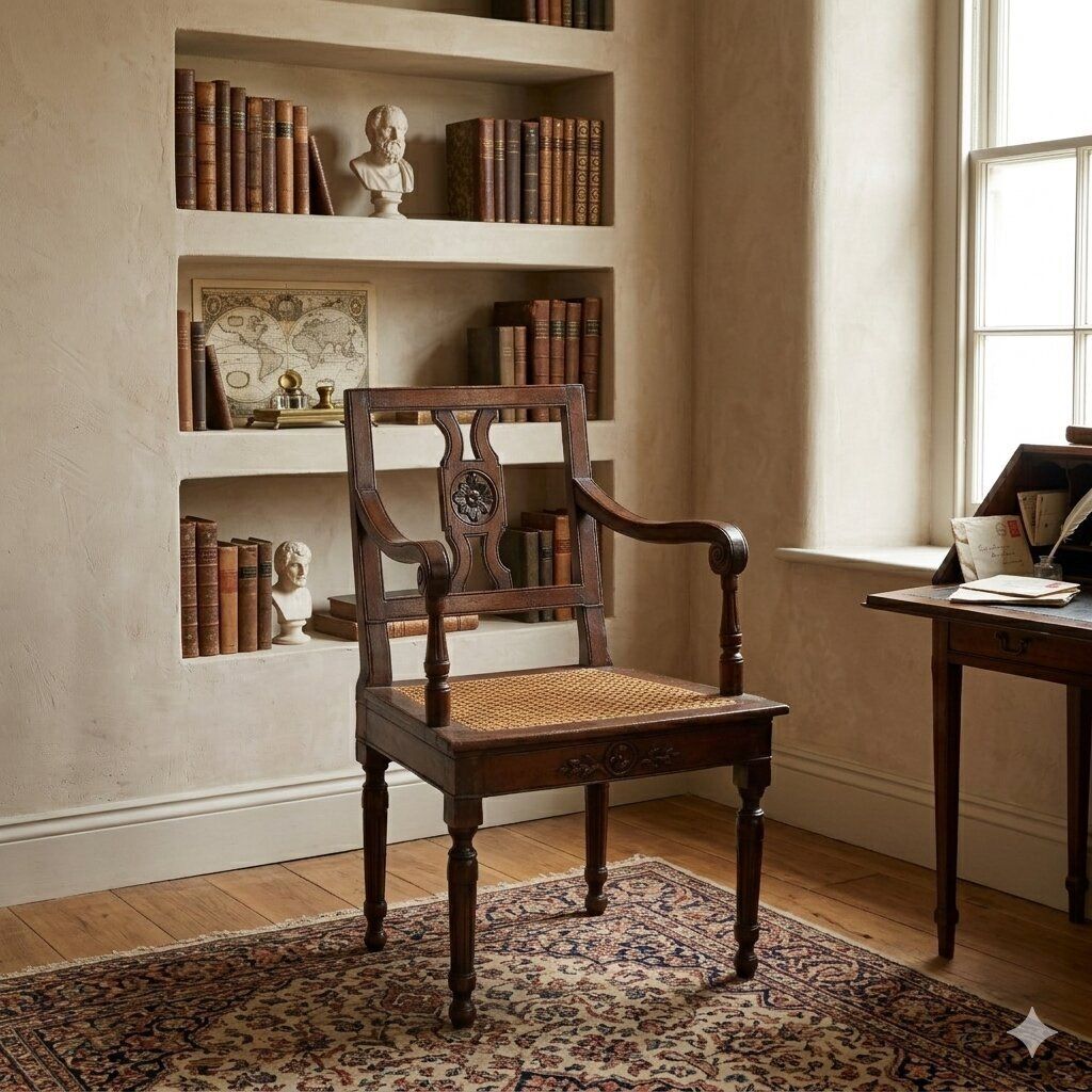 Fauteuil néoclassique en noyer et tissu, Italie, XVIIIe siècle photo furniture