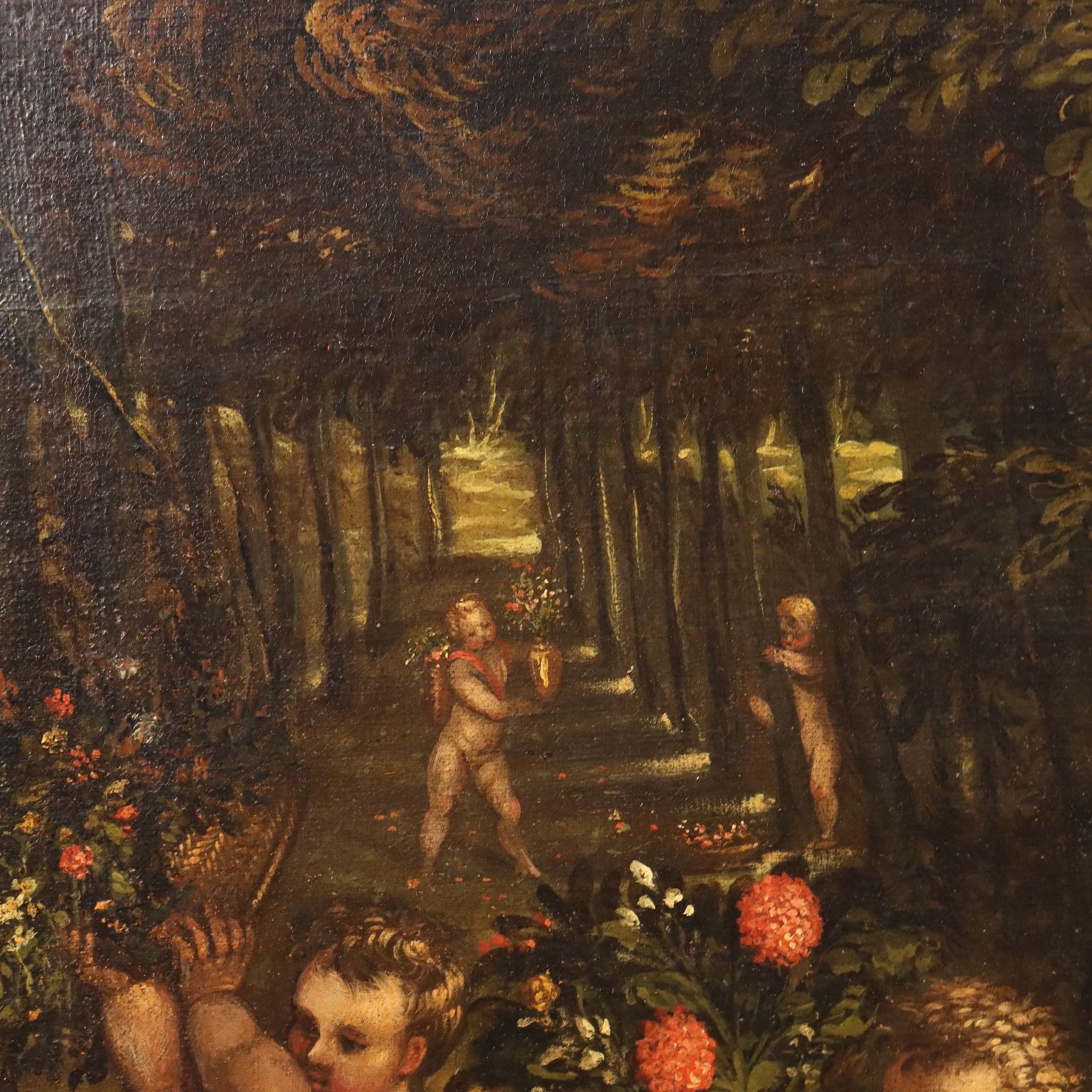 Antique Painting Cupids Feast Oil On Canvas XVII XVIII Century photo Art