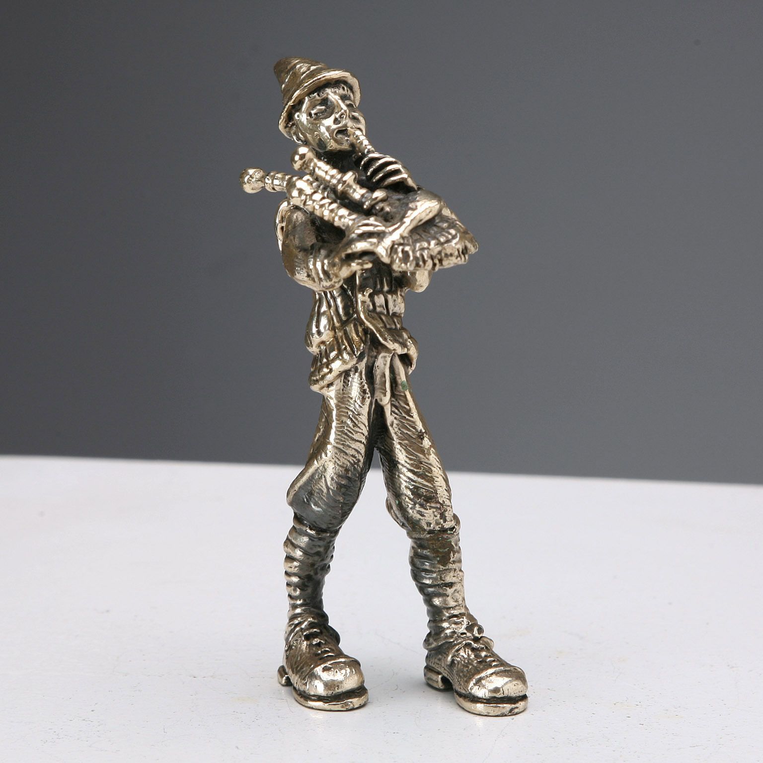 Antique Sculpture Bagpipe Player Silver Sorini Arezzo XX Century photo 250.0