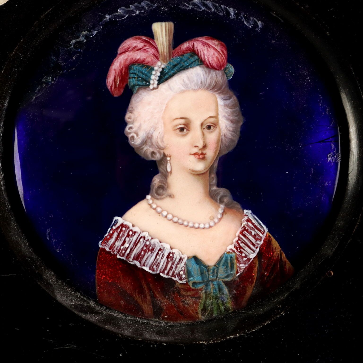 Antique Painting Portrait Of A Noblewoman Limoges Enamels '800 photo for sale